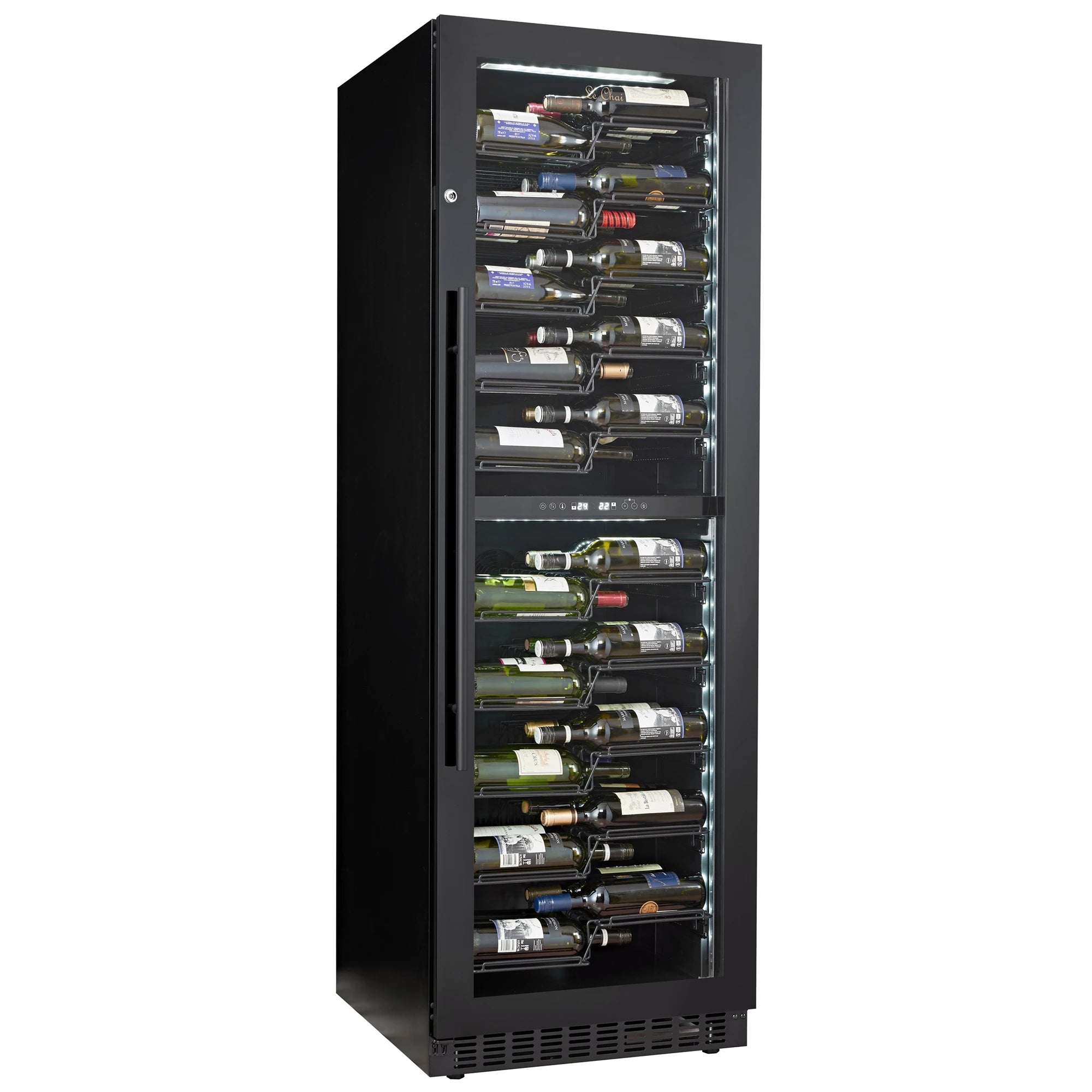 Vinoteca Le Chai PRO1200B de 120 botellas en acabado negro con puerta de cristal.