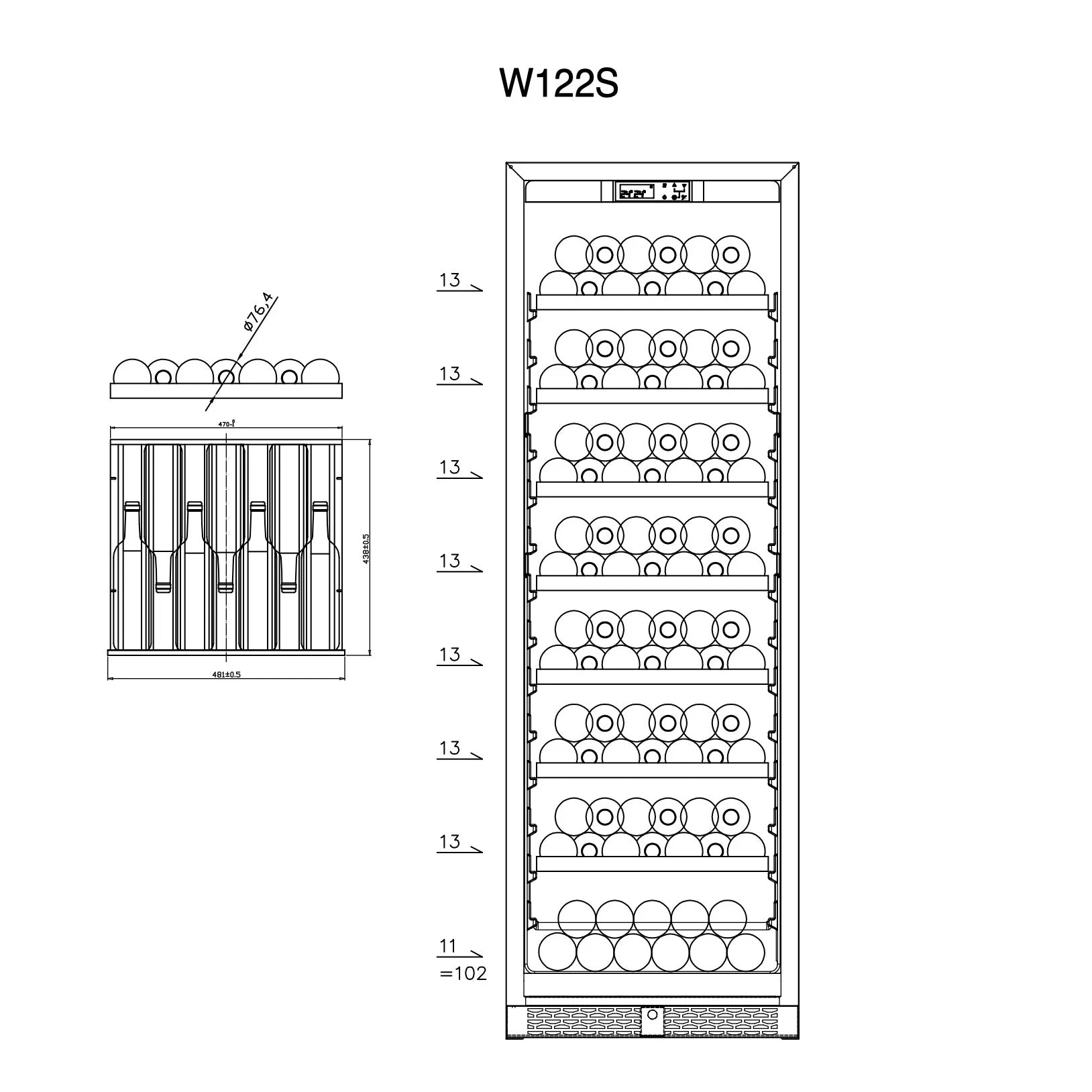 Vinoteca 102 botellas CELLA W122S Black
