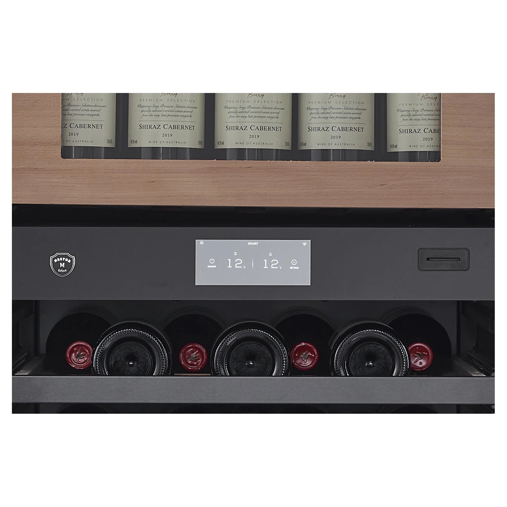Detalle interior de la vinoteca Nestor M Wine NWXP2123FN2 con cajones verticales