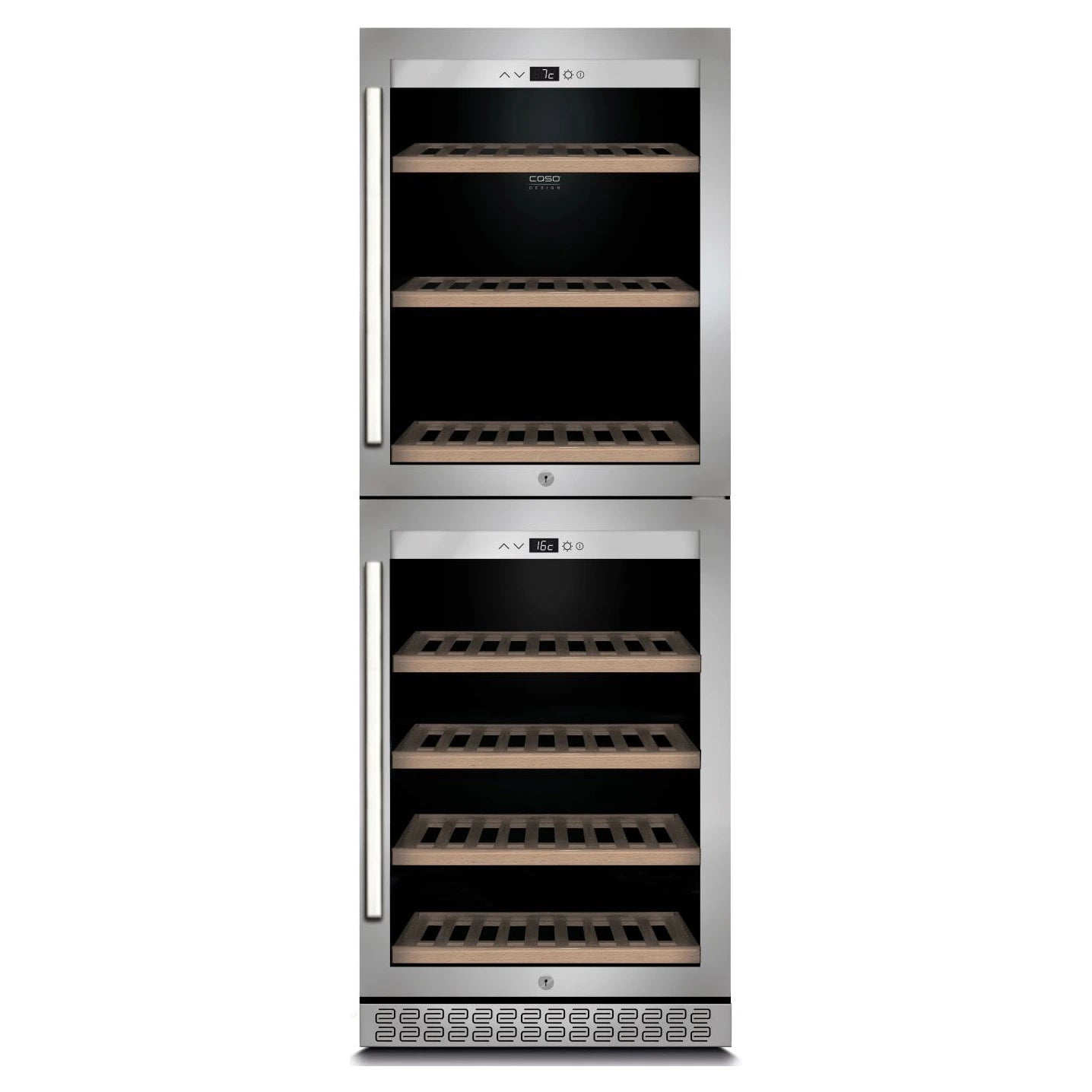 Vinoteca Caso Design WineChef Pro 126 2D de 126 botellas, doble zona, vista frontal del equipo.