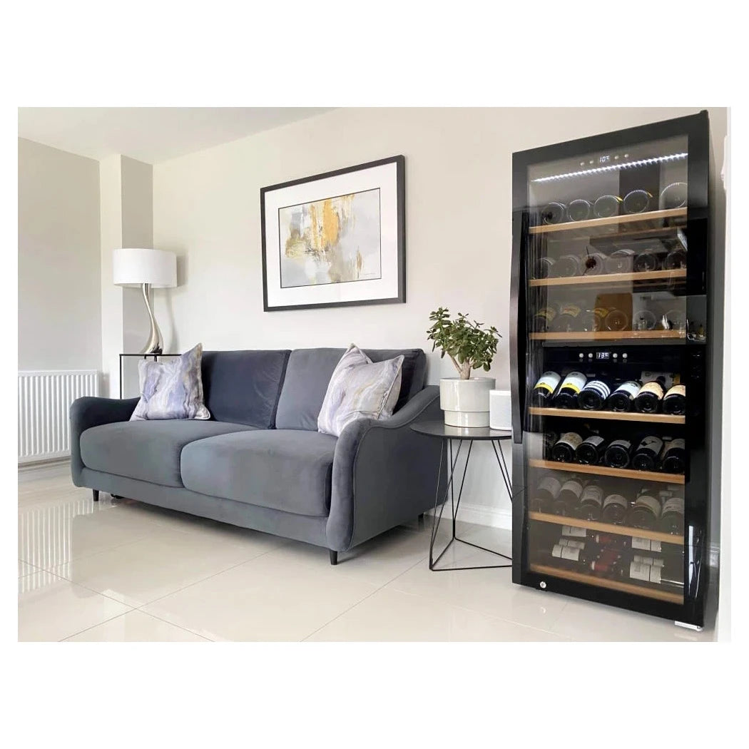 Wine Cooler 126 bottles mQuvée WineExpert 126 Fullglass Black Dual-zone