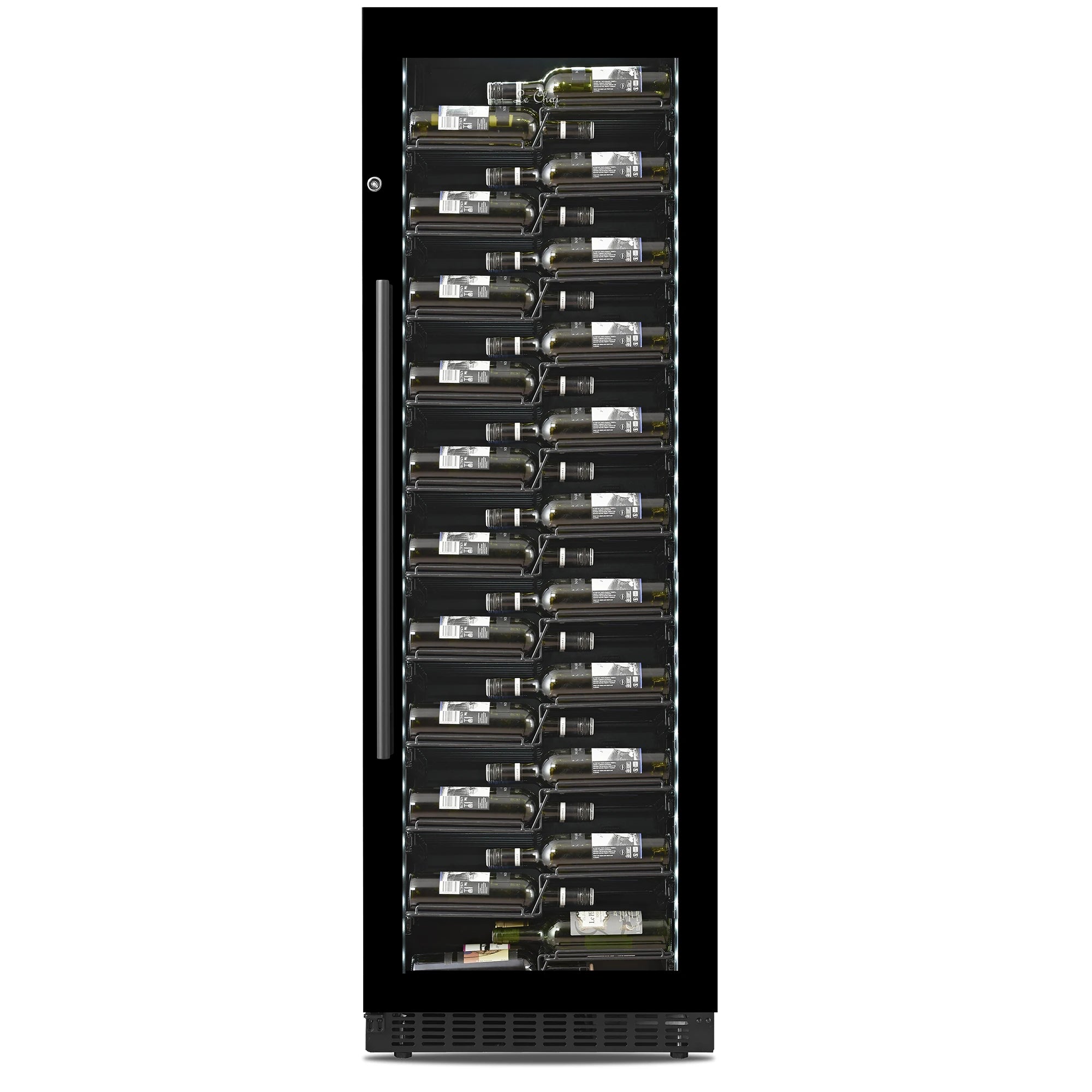 Vinoteca Le Chai PRO1320M de 132 botellas en color negro con puerta de cristal.