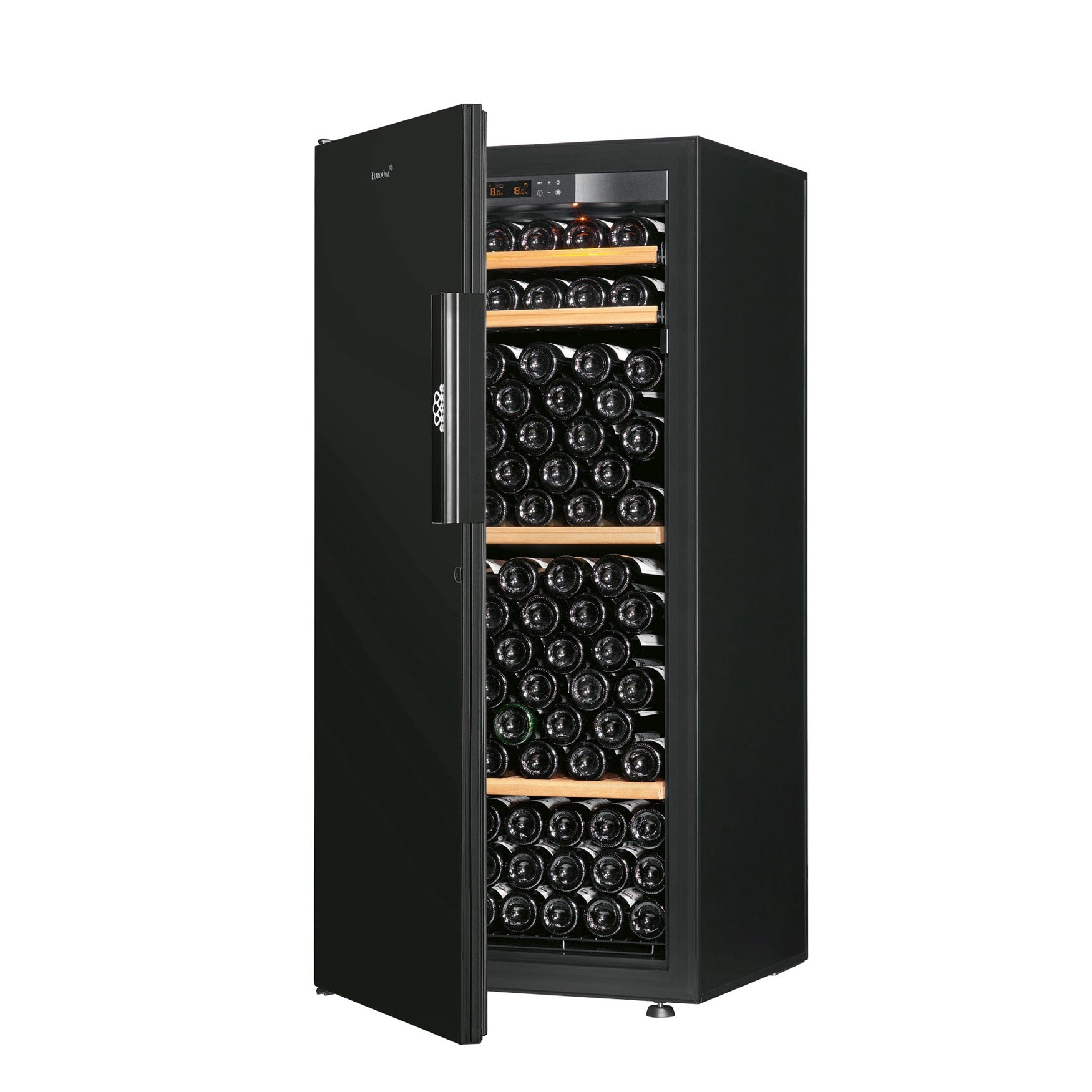 Vinoteca 141 botellas EuroCave Pure MBP10 Multitemperatura Black Piano puerta semi abierta