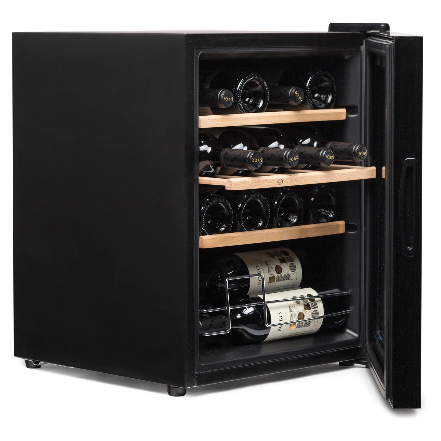Detalle de la vinoteca Vinobox V16 Pro compacta en color negro con control digital de temperatura.