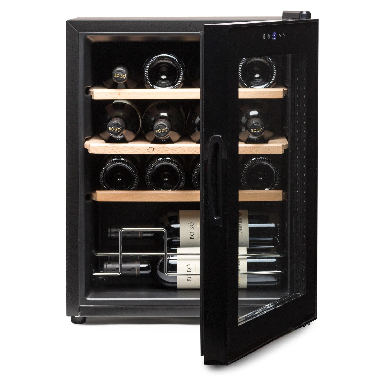 Vinoteca Vinobox V16 Pro compacta con estantes de madera y puerta anti UVA.