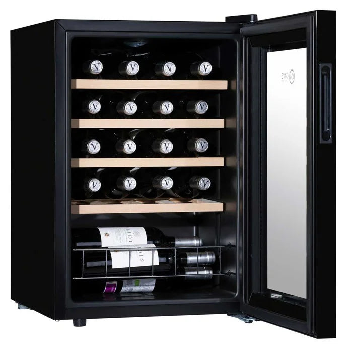 Vinoteca Cave Vinum CV-18-CWS de 18 botellas, vista del equipo con puerta de doble cristal.