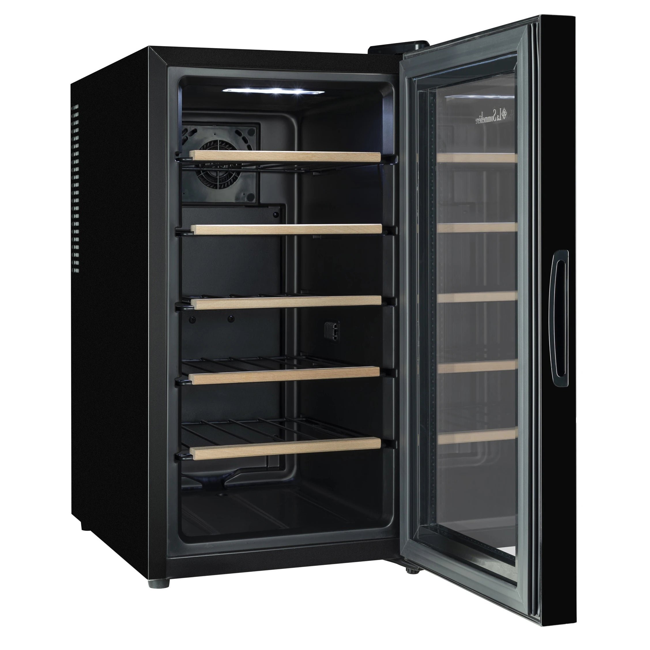 Vista de la Vinoteca 18 botellas La Sommelière 18SILENCE cargada de botellas de vino tinto y blanco