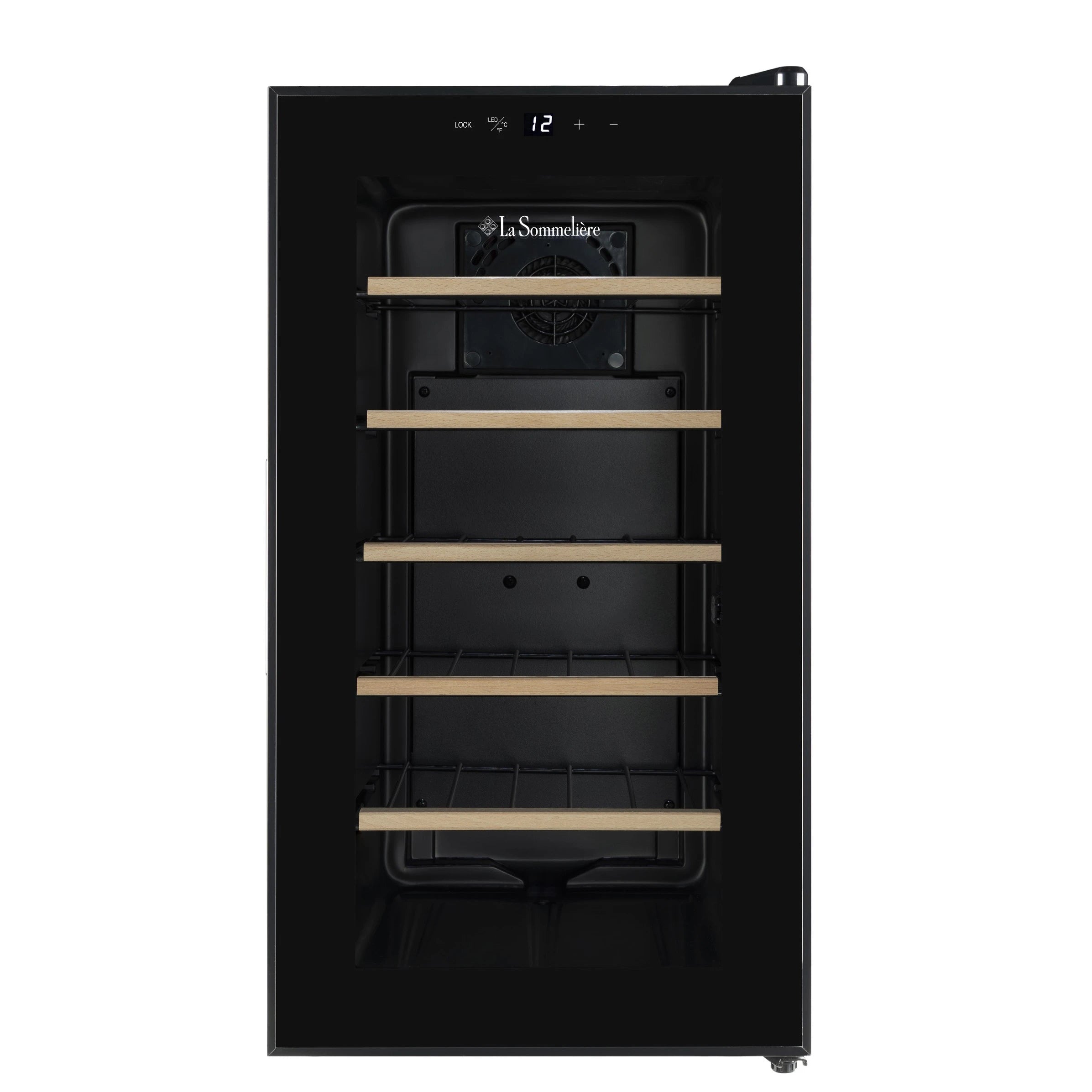 Vista de la Vinoteca 18 botellas La Sommelière 18SILENCE completamente abastecida con botellas de vino