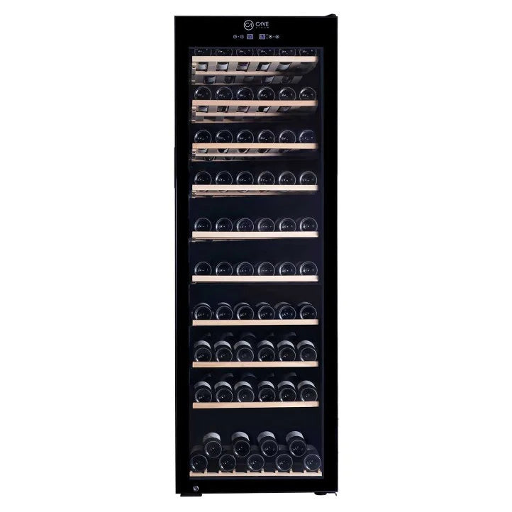 Vinoteca Cave Vinum CV-180-N de 180 botellas, libre instalación, vista frontal del equipo negro.