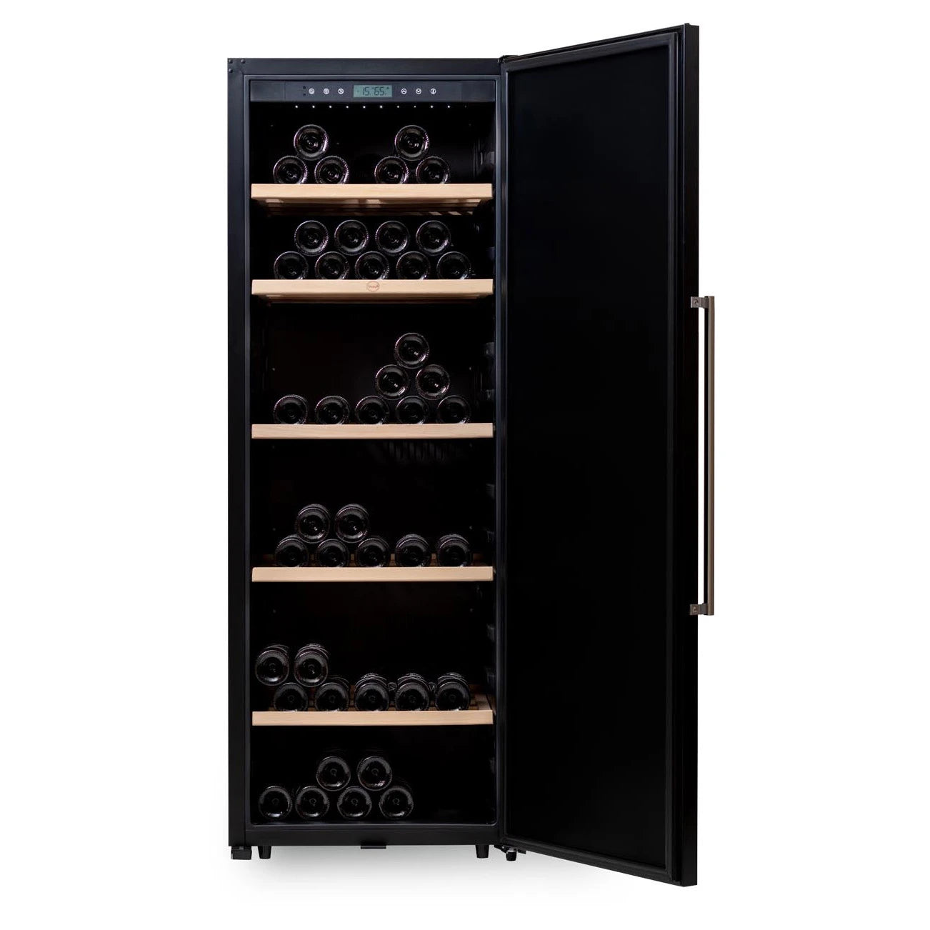 Vinoteca 192 botellas V192 PRO Aging vista frontal con puerta abierta y botellas de vino