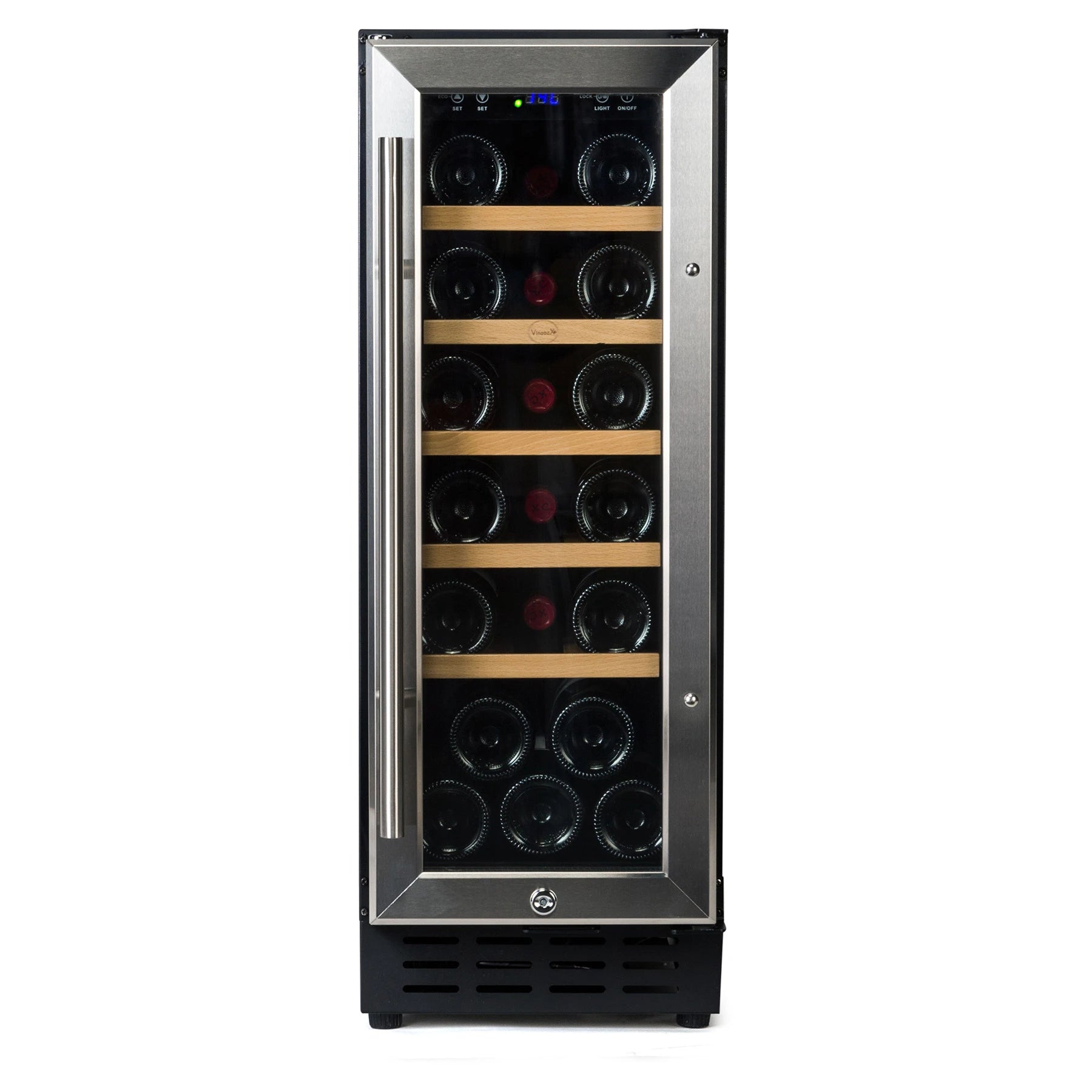 Vinoteca Vinobox V20 Design Inox encastrable de 20 botellas con puerta de cristal y frontal inox.