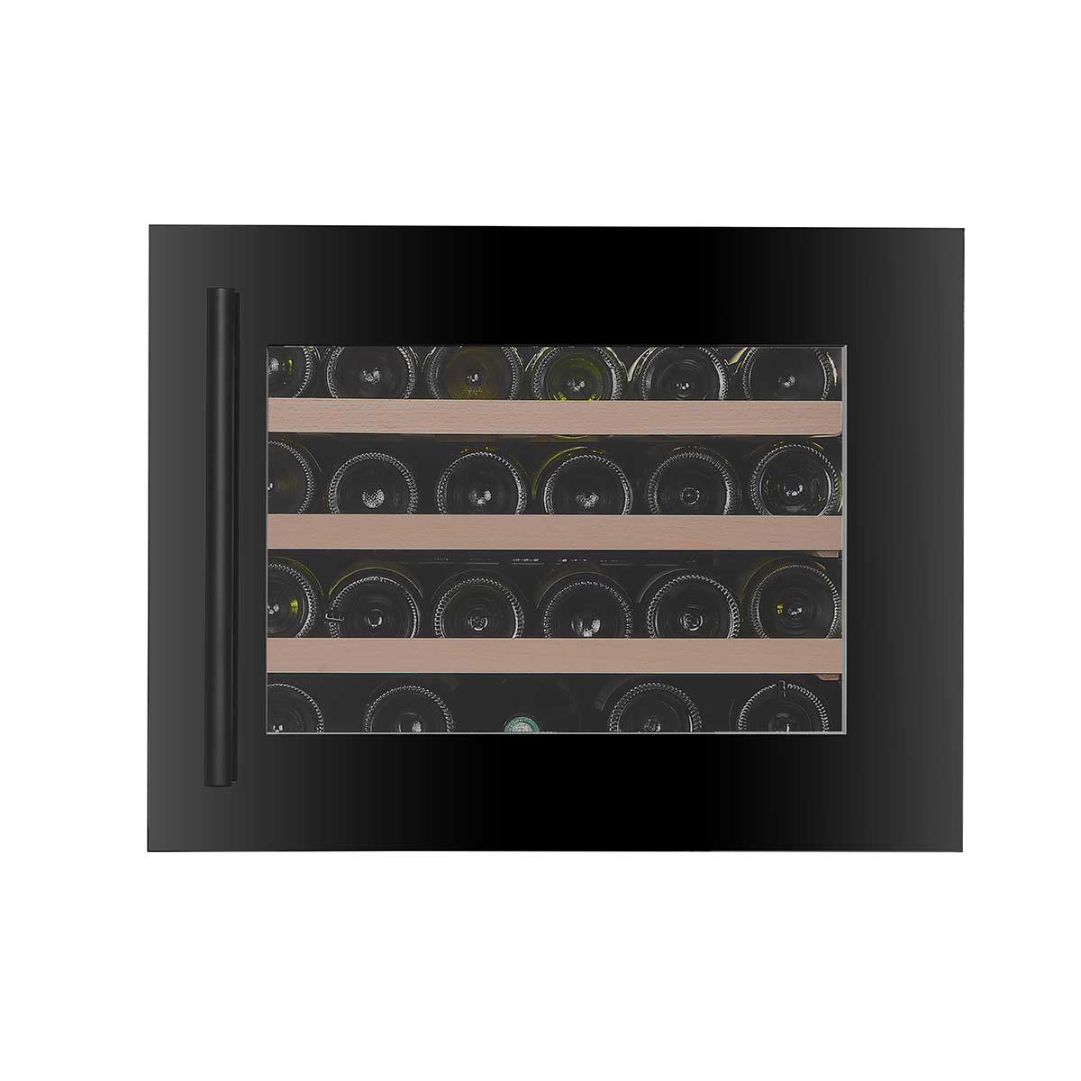 Vinoteca encastrable 24 botellas Cavanova CV024KTNS vista frontal puerta cerrada con botellas de vino