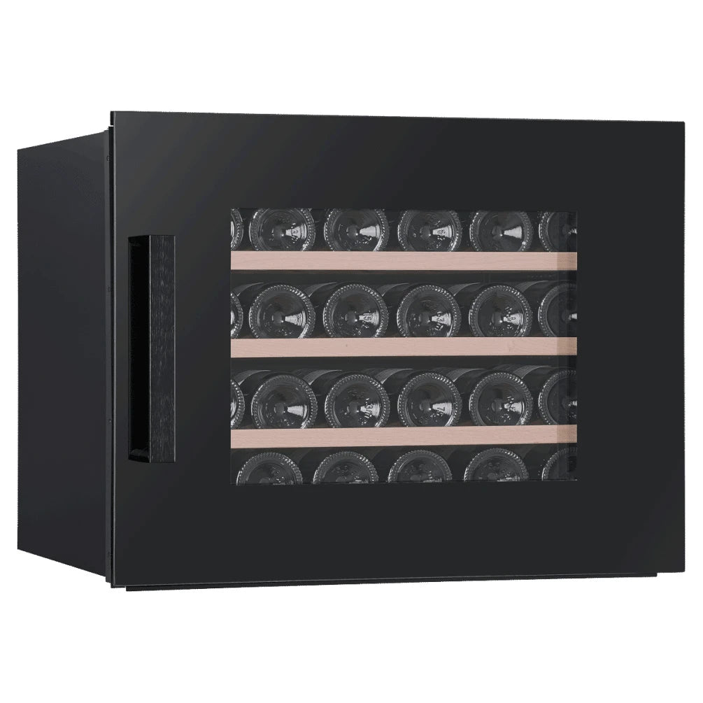 Vinoteca Cavin Scandinavian Collection 45 Fullglass Black de 24 botellas, encastrable bajo encimera, vista frontal.