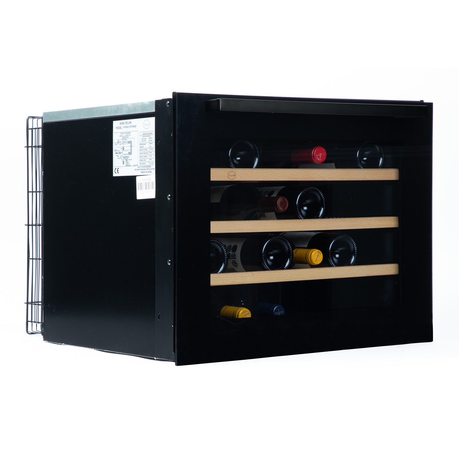 Vinoteca encastrable 24 botellas Vinobox 24 Design Black vista lateral con puerta semiabierta