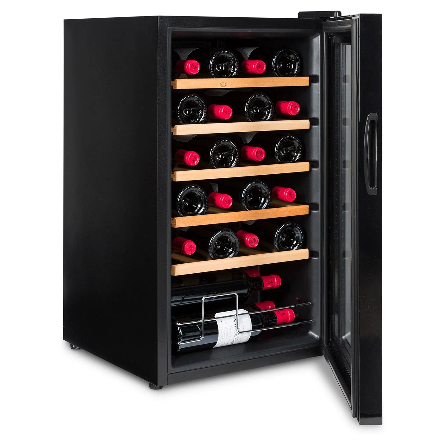 Detalle de la vinoteca Vinobox V24 Pro compacta con puerta de doble cristal anti UV.