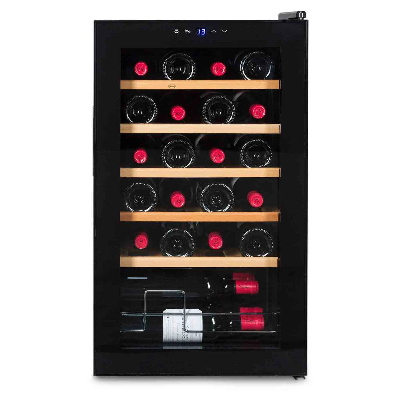 Vinoteca Vinobox V24 Pro de 24 botellas en color negro con puerta de cristal.
