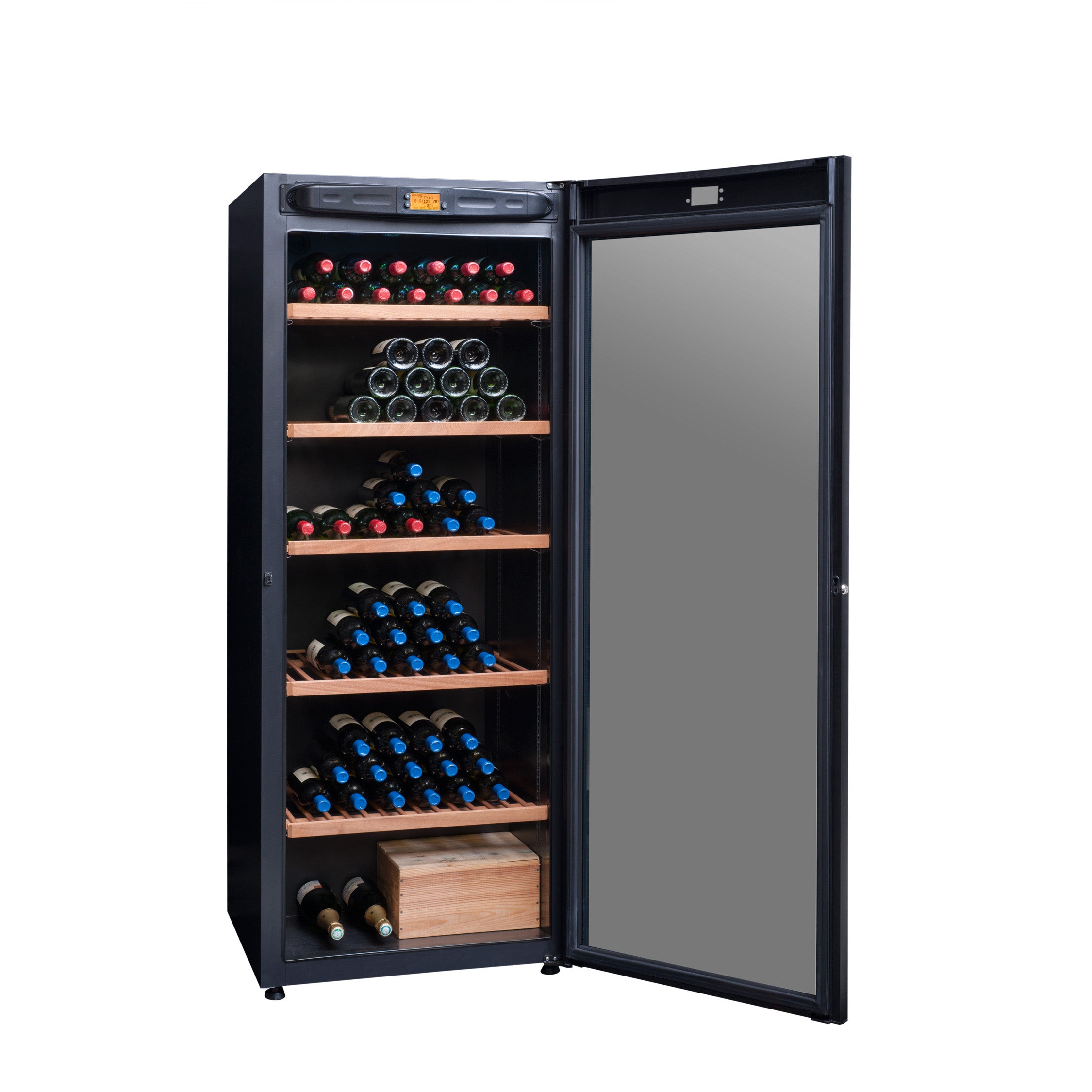 Imagen de la Vinoteca 294 Botellas Avintage DVP305G Triple Zona abierta para acceder al interior.