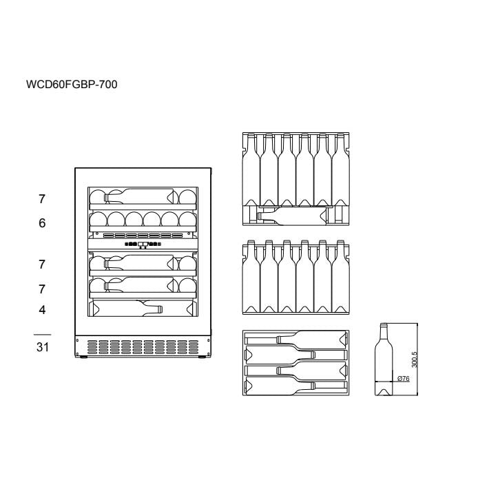 Wine Cooler 31 bottles WineCave Exclusive 700 60D Fullglass Black Push/Pull Dual-zone