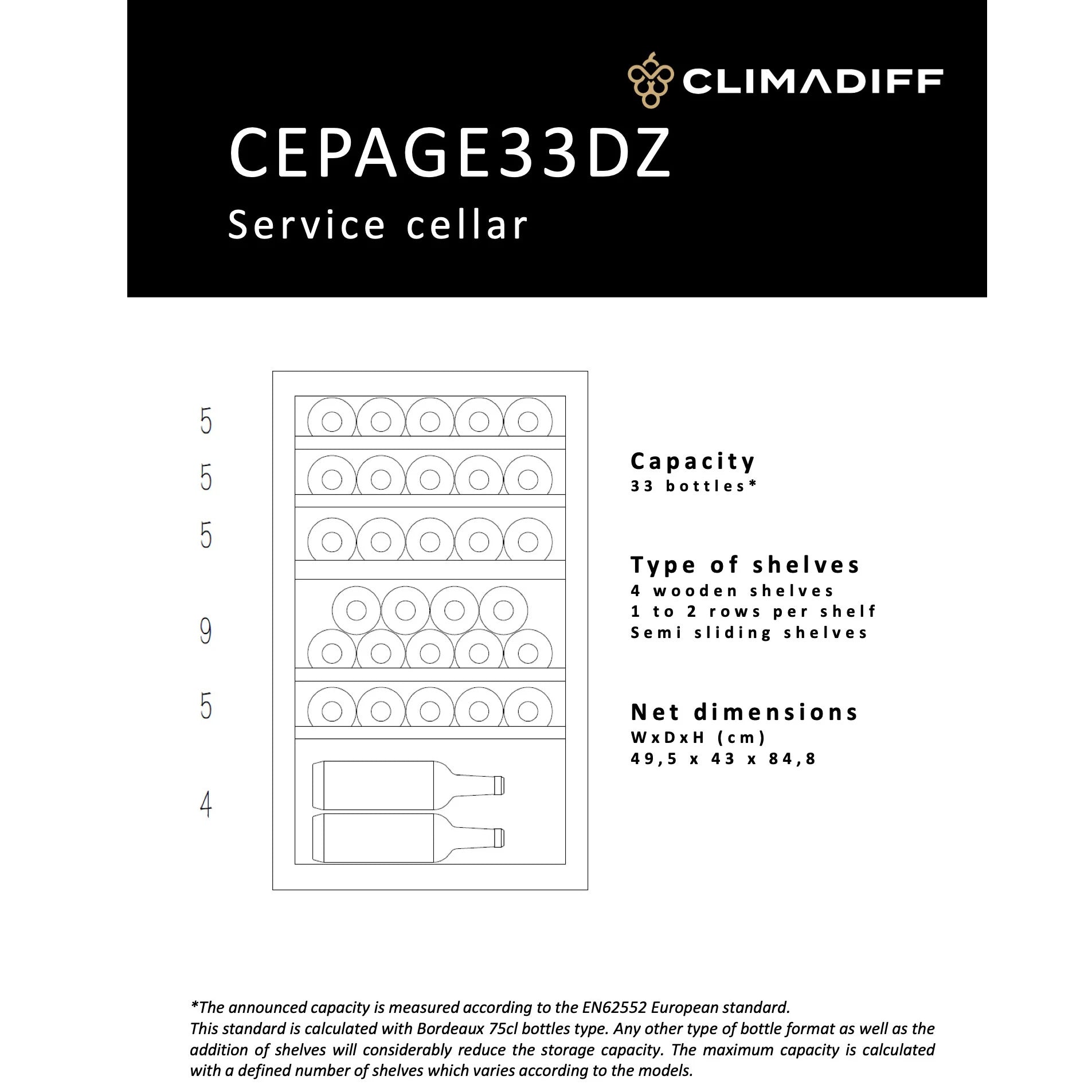 Wine Cooler 33 bottles Climadiff CEPAGE33DZ Dual-zone