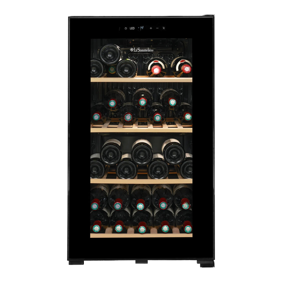La Sommelière SMART36 34-bottle wine cooler front view with bottles