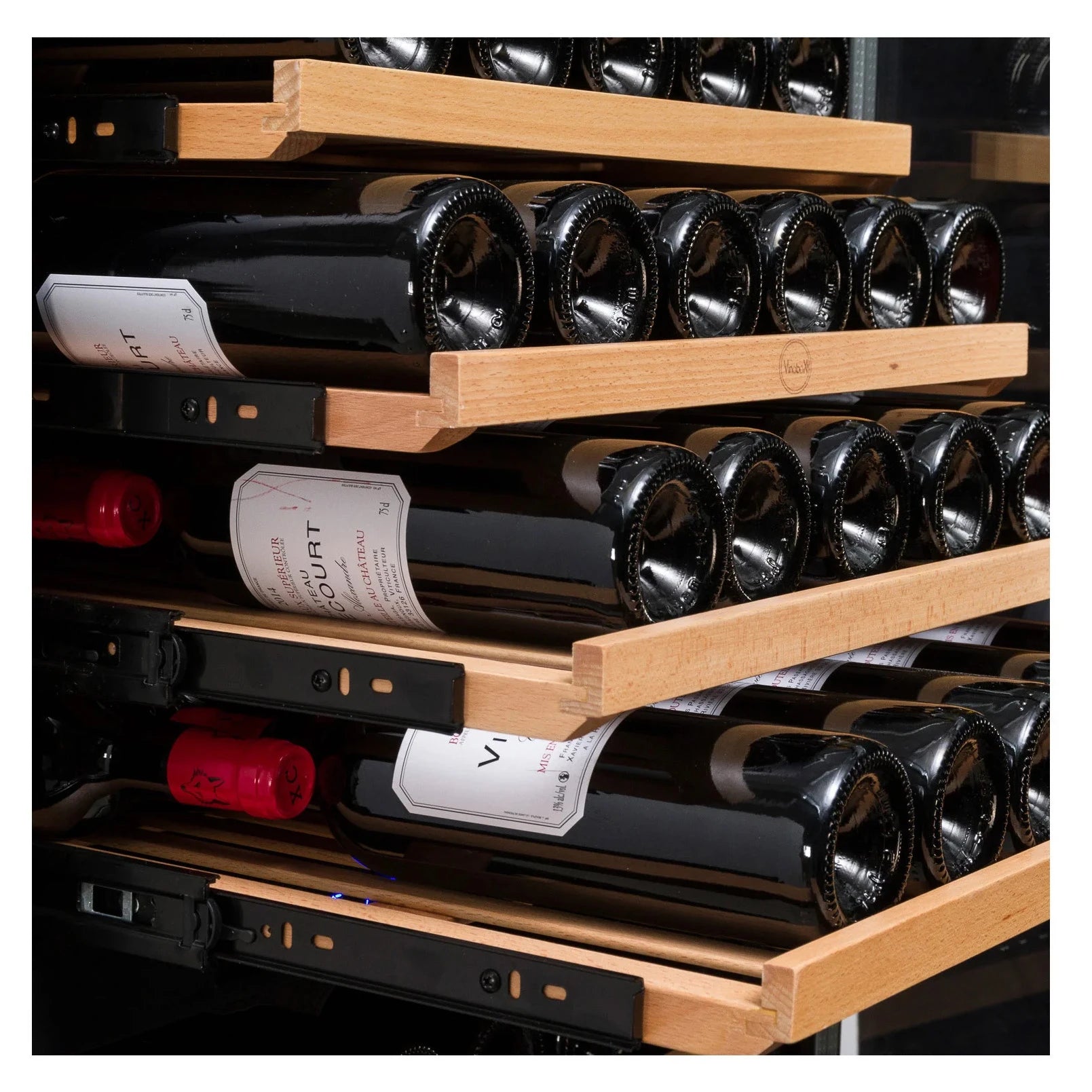 Vista lateral de la vinoteca Vinobox V40 GC 1T Encastrable Black con puerta abierta.