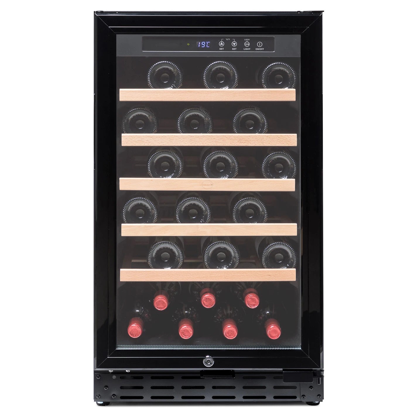 Vinoteca Vinobox V40 GC 1T Encastrable Black de 34 botellas con puerta de cristal negra.