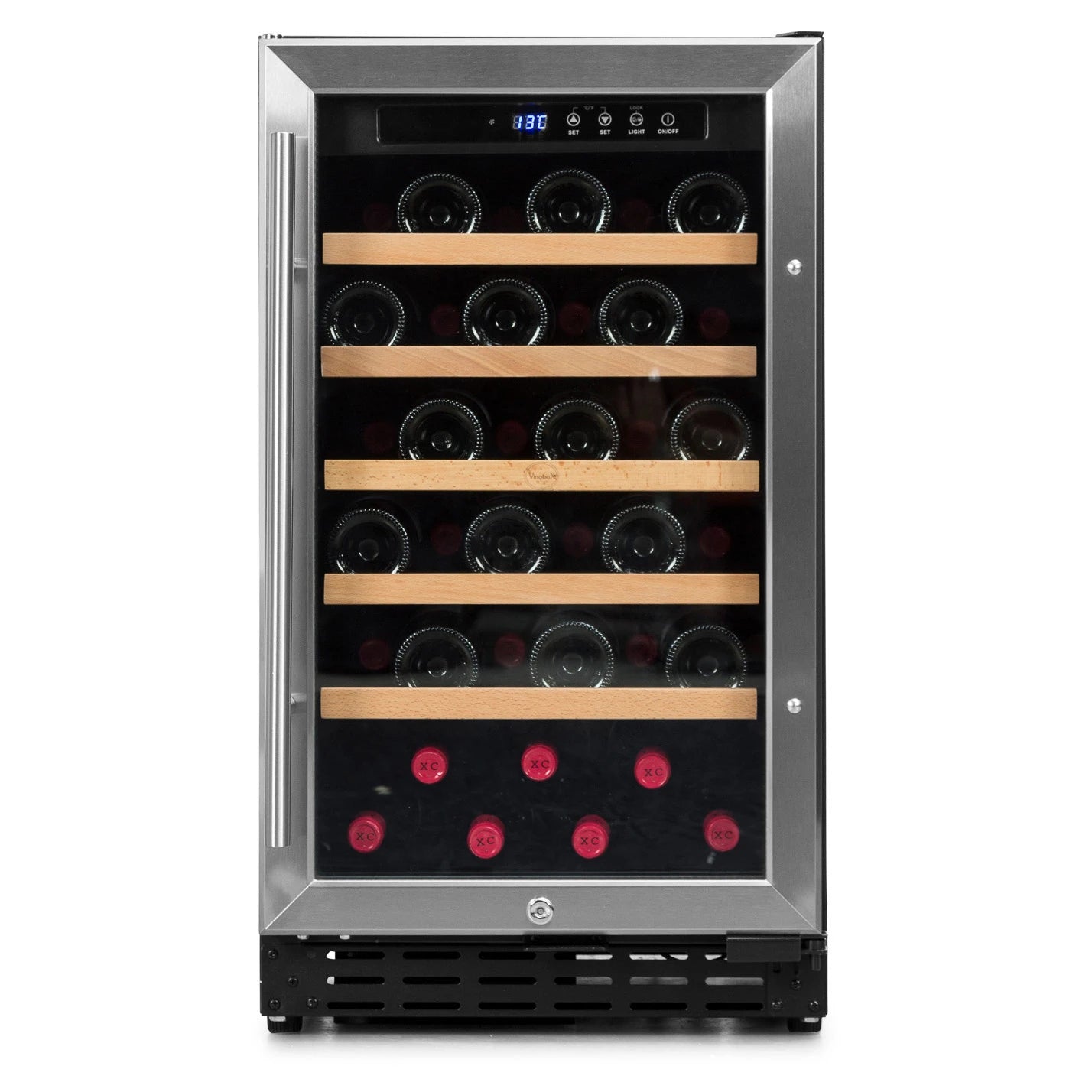 Vinoteca Vinobox V40 GC 1T Encastrable Inox de 34 botellas con puerta de cristal y marco inox.