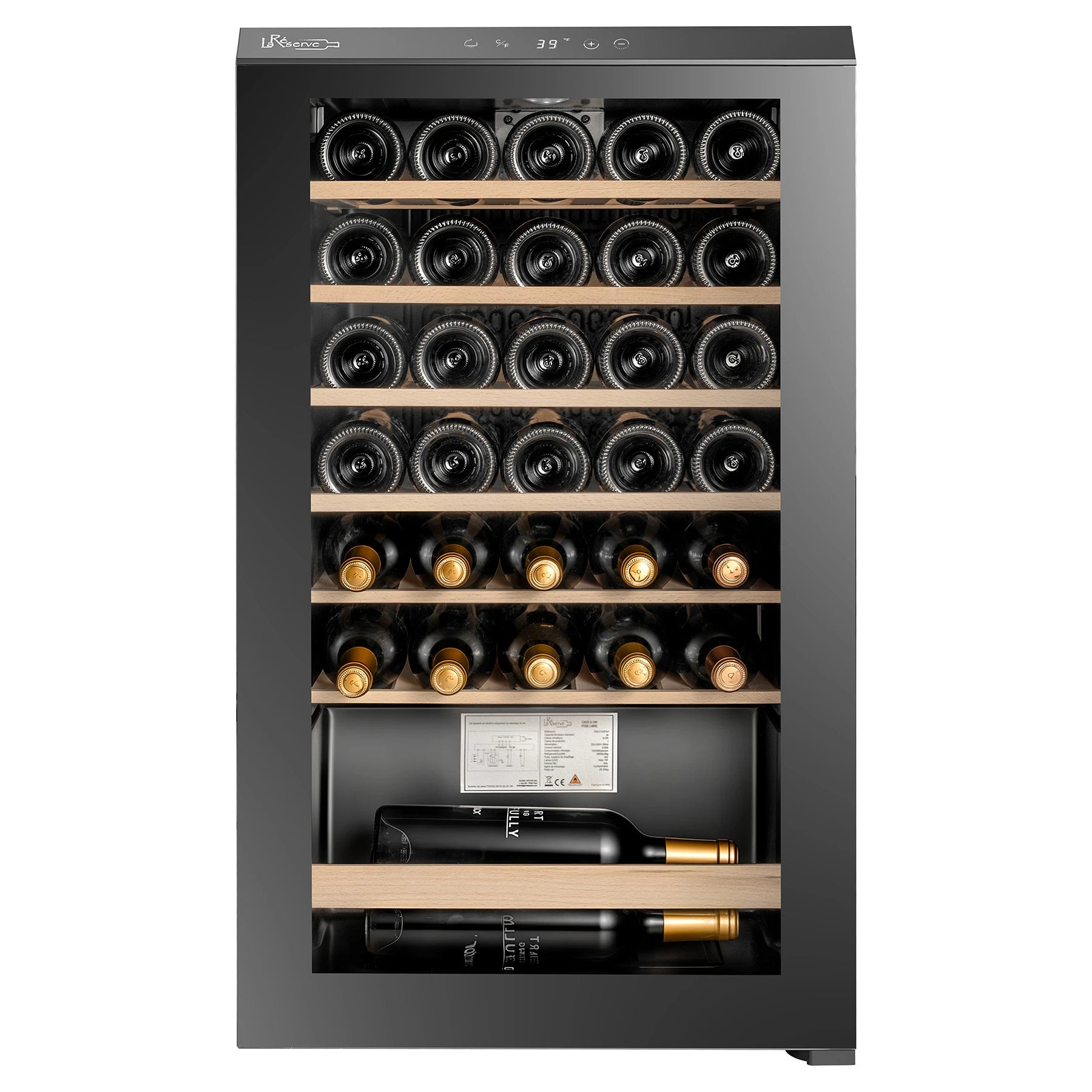 Vinoteca La Réserve RCW133FN1 de libre instalación en acabado negro, vista de producto