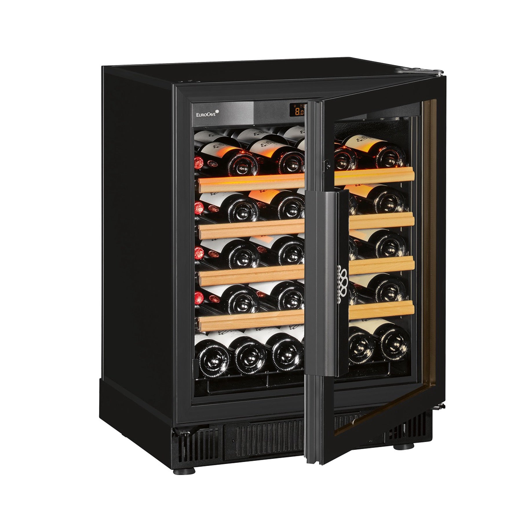 Vinoteca 38 botellas EuroCave Compact SFG4 Multitemperatura Full Glass bandejas puerta semiabierta