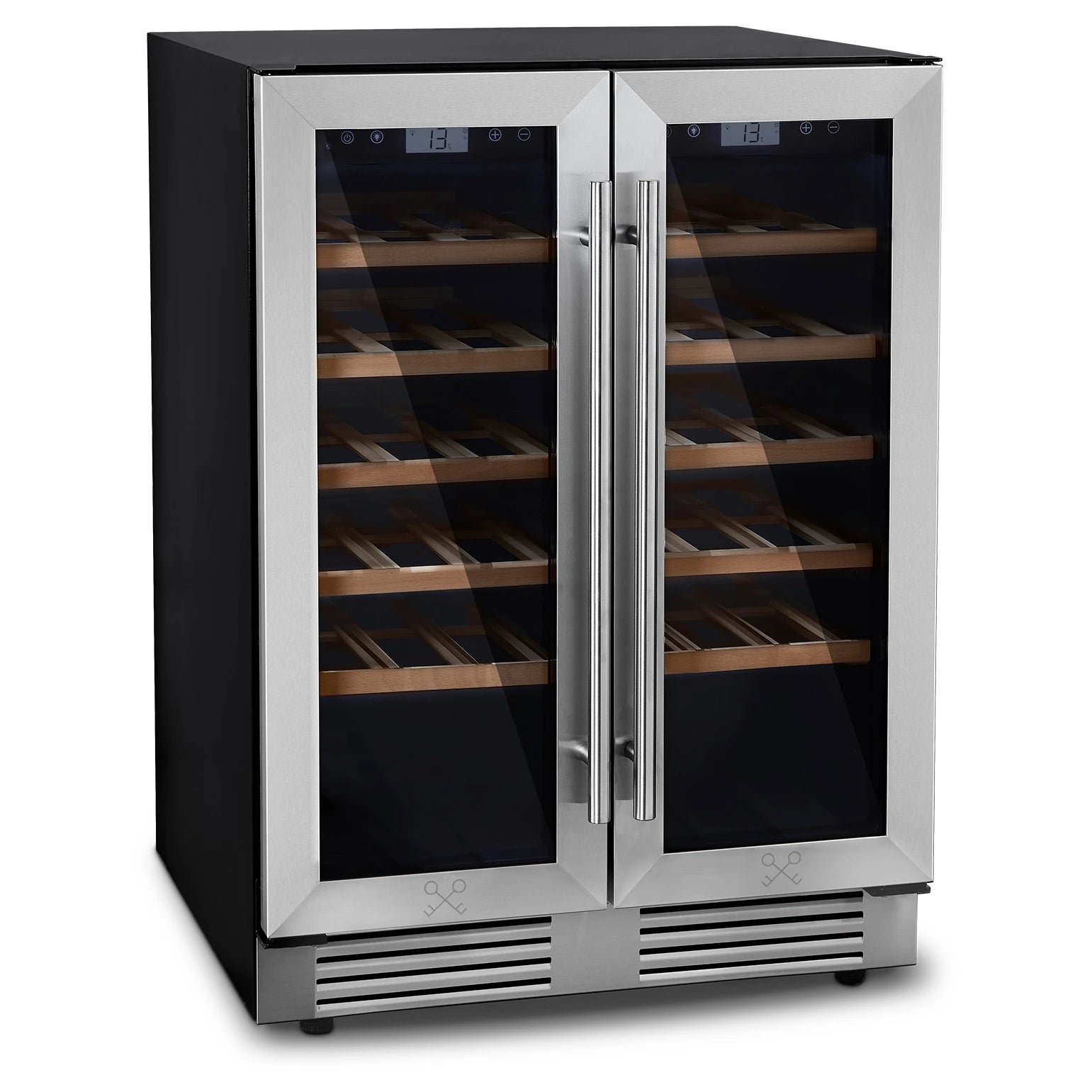 Vinoteca Les Petits Champs CAVCED42 abierta con estantes de madera