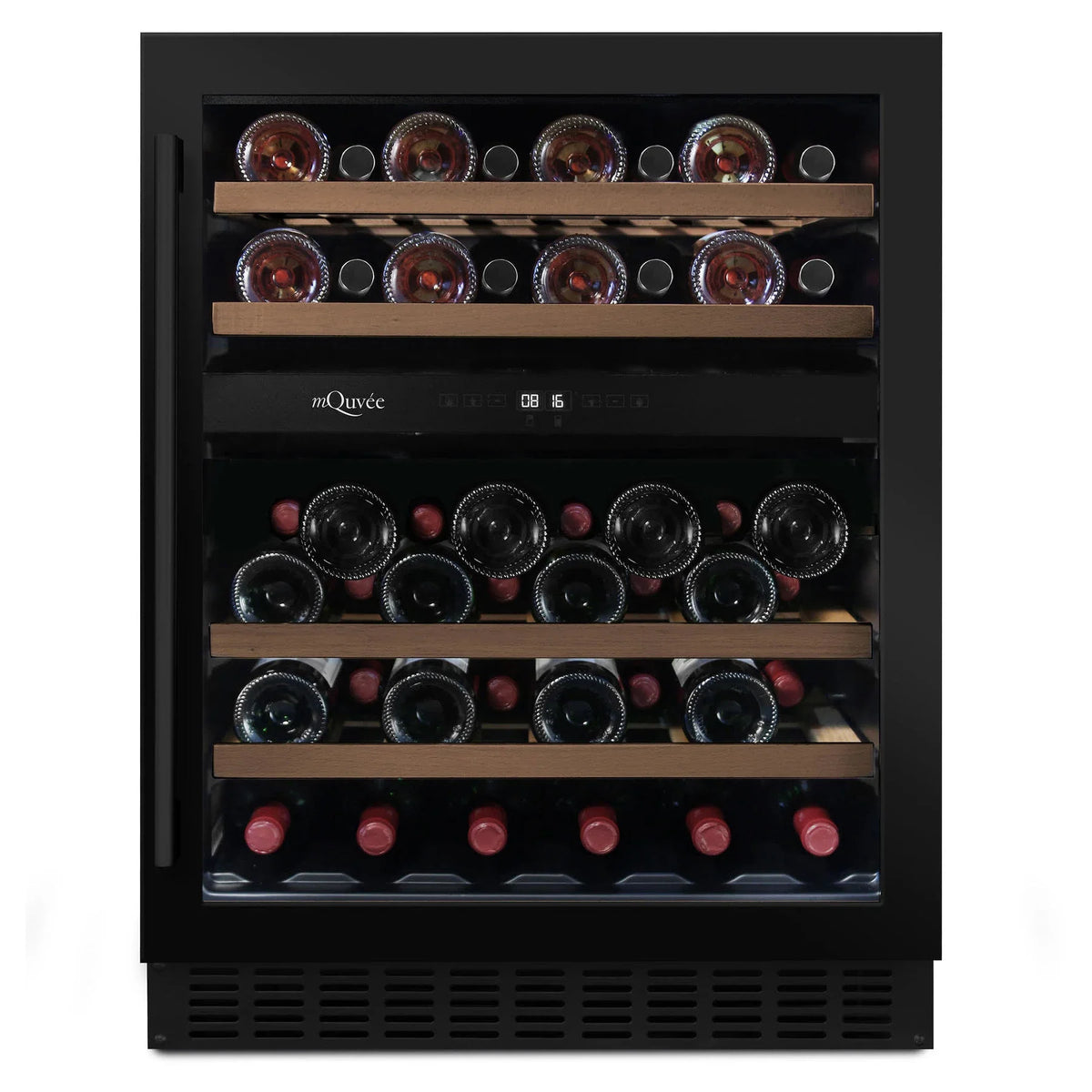 Vista frontal de la vinoteca mQuvée WineCave 700 60D Anthracite Black con puerta cerrada