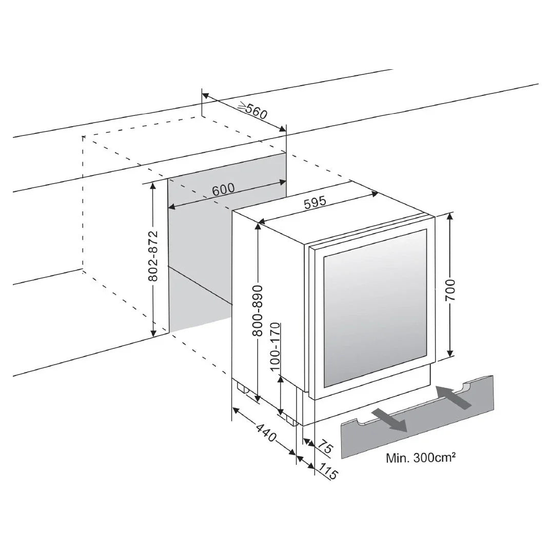 Vista de la vinoteca mQuvée WineCave 700 60D Anthracite Black con puerta abierta