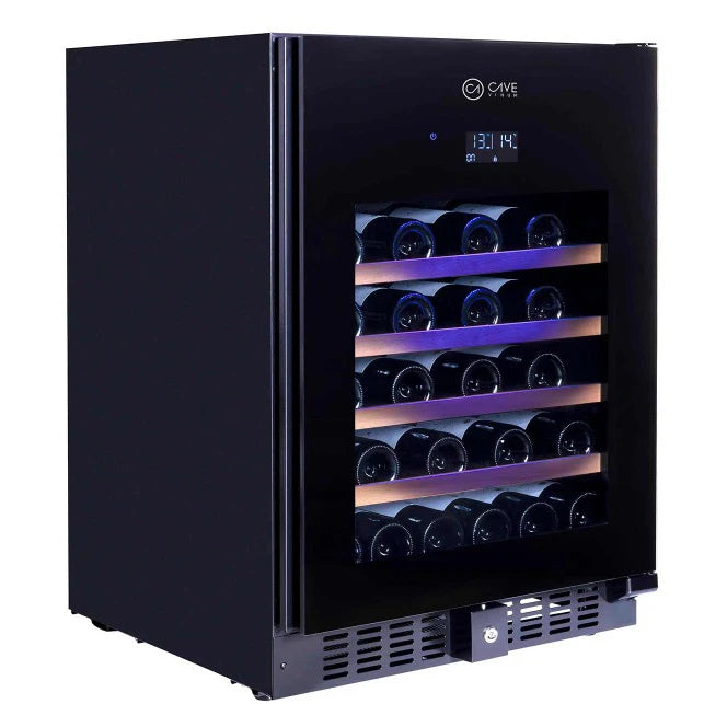 Cave Vinum CV-46-BL PREMIUM, vinoteca de 46 botellas, vista del interior con estantes telescópicos.