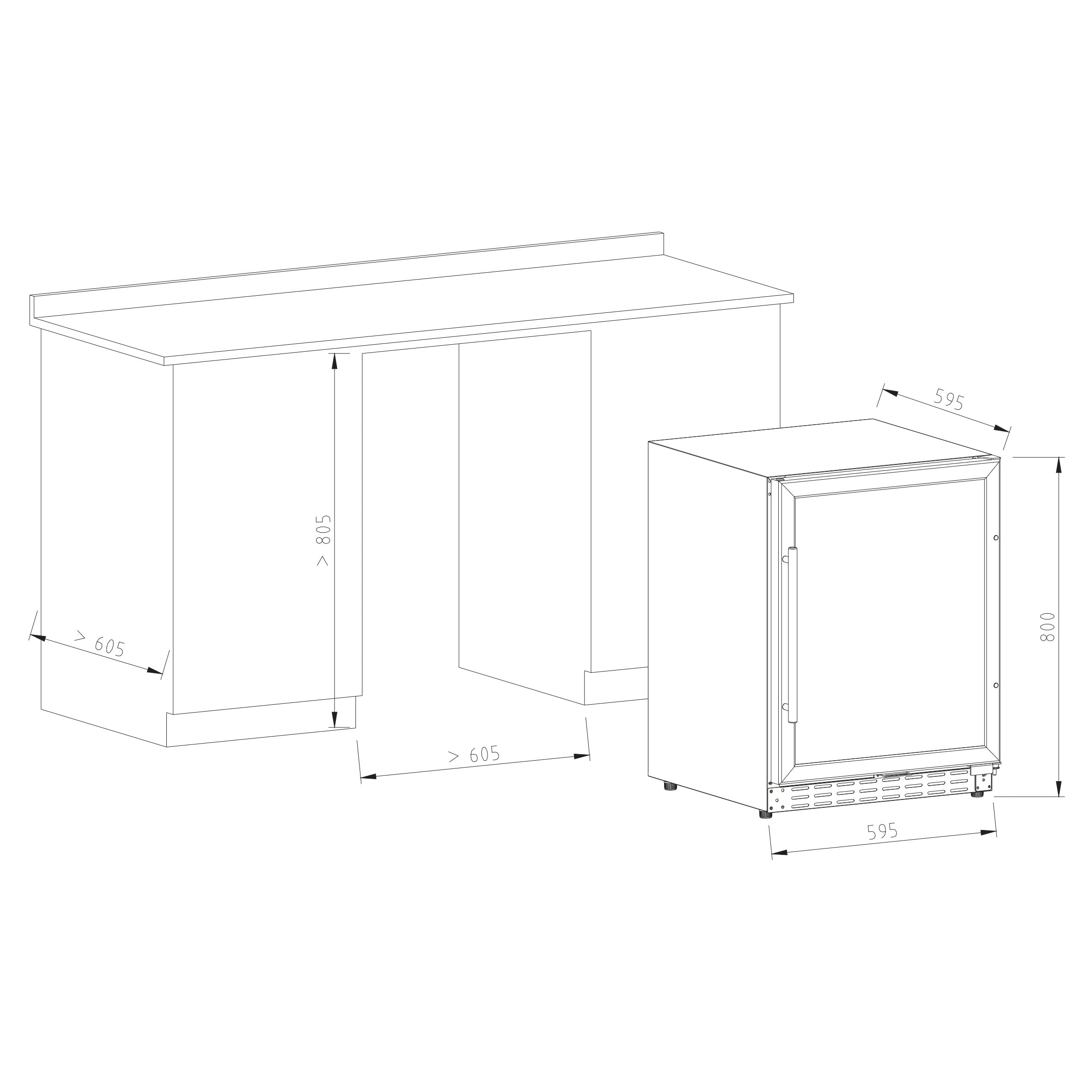 Vinoteca 50 botellas 50GC 2T encastrable doble zona temperatura diagrama encastre