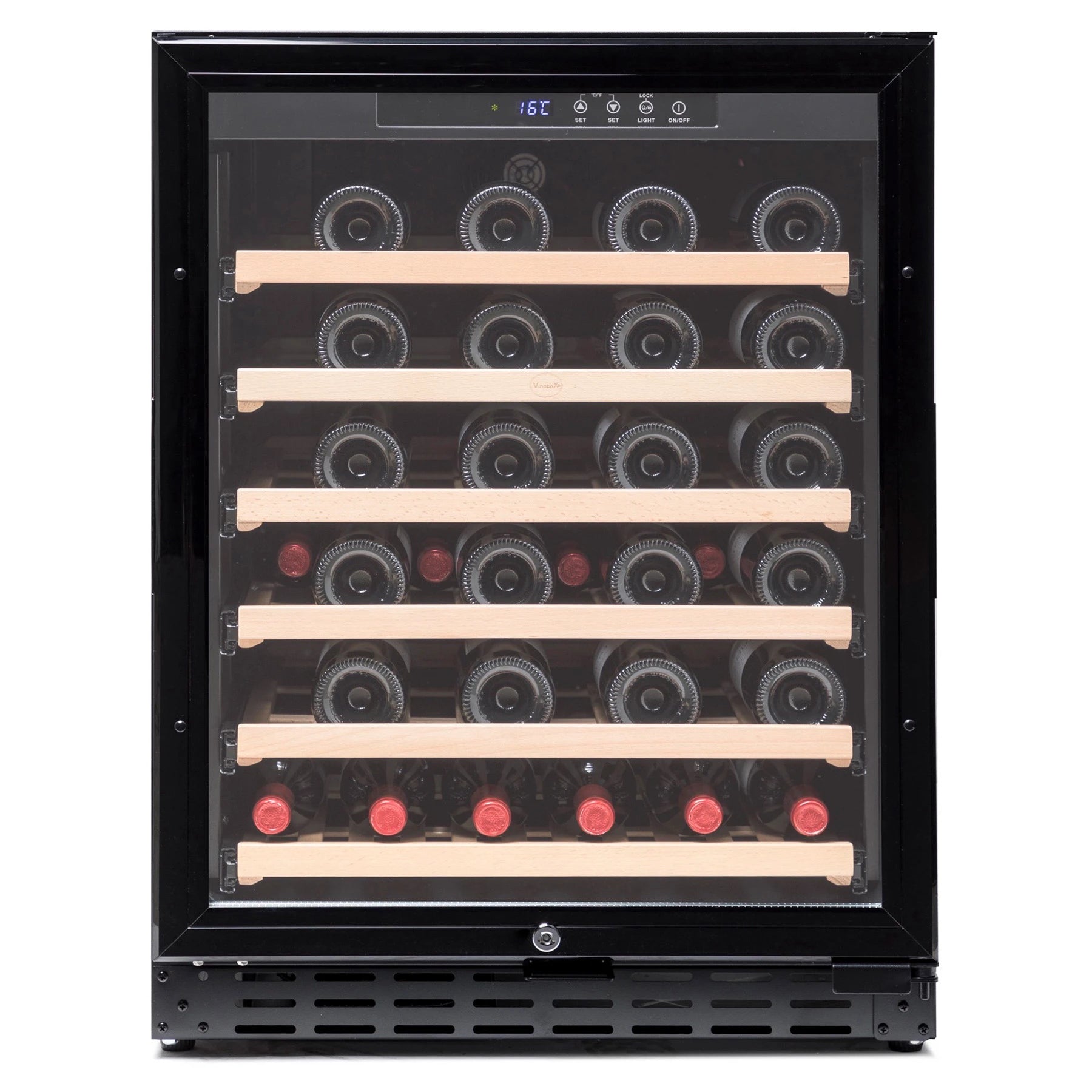 Vinoteca Vinobox V50 GC 1T Black encastrable de 50 botellas con puerta de cristal negra.