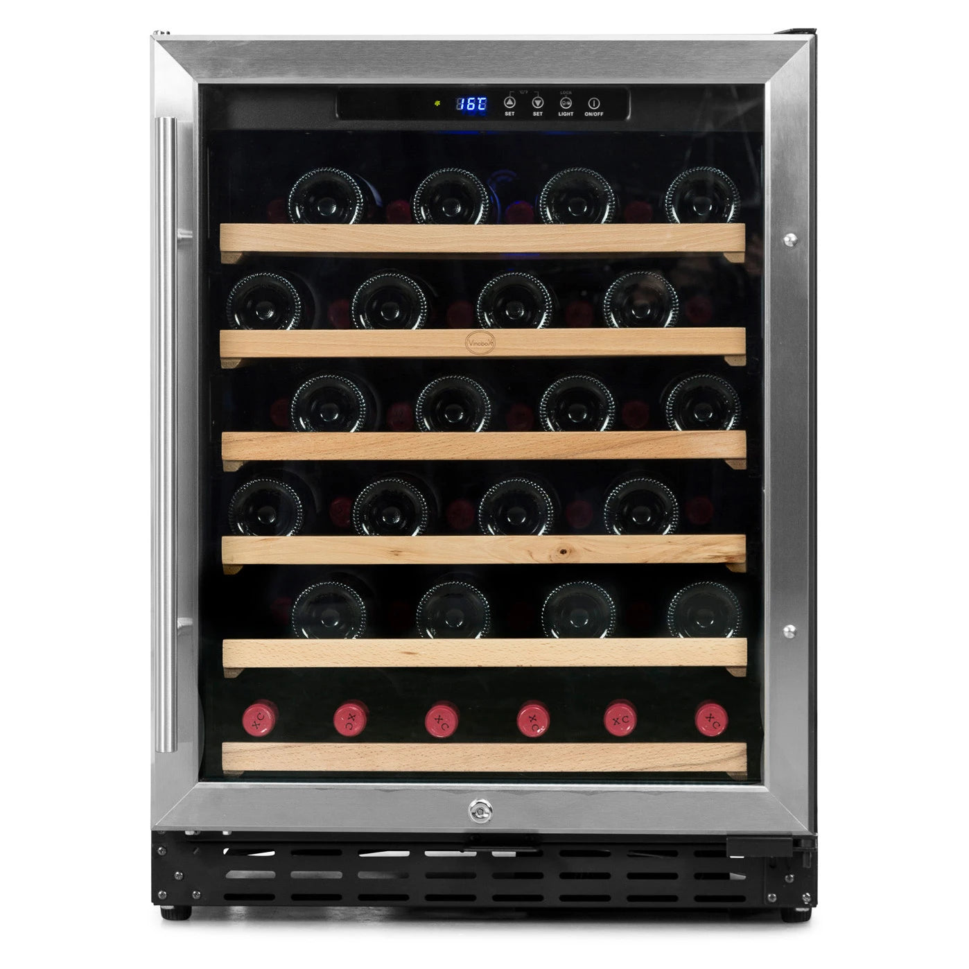 Vinoteca Vinobox V50 GC 1T Inox encastrable de 50 botellas con puerta de cristal y marco inox.