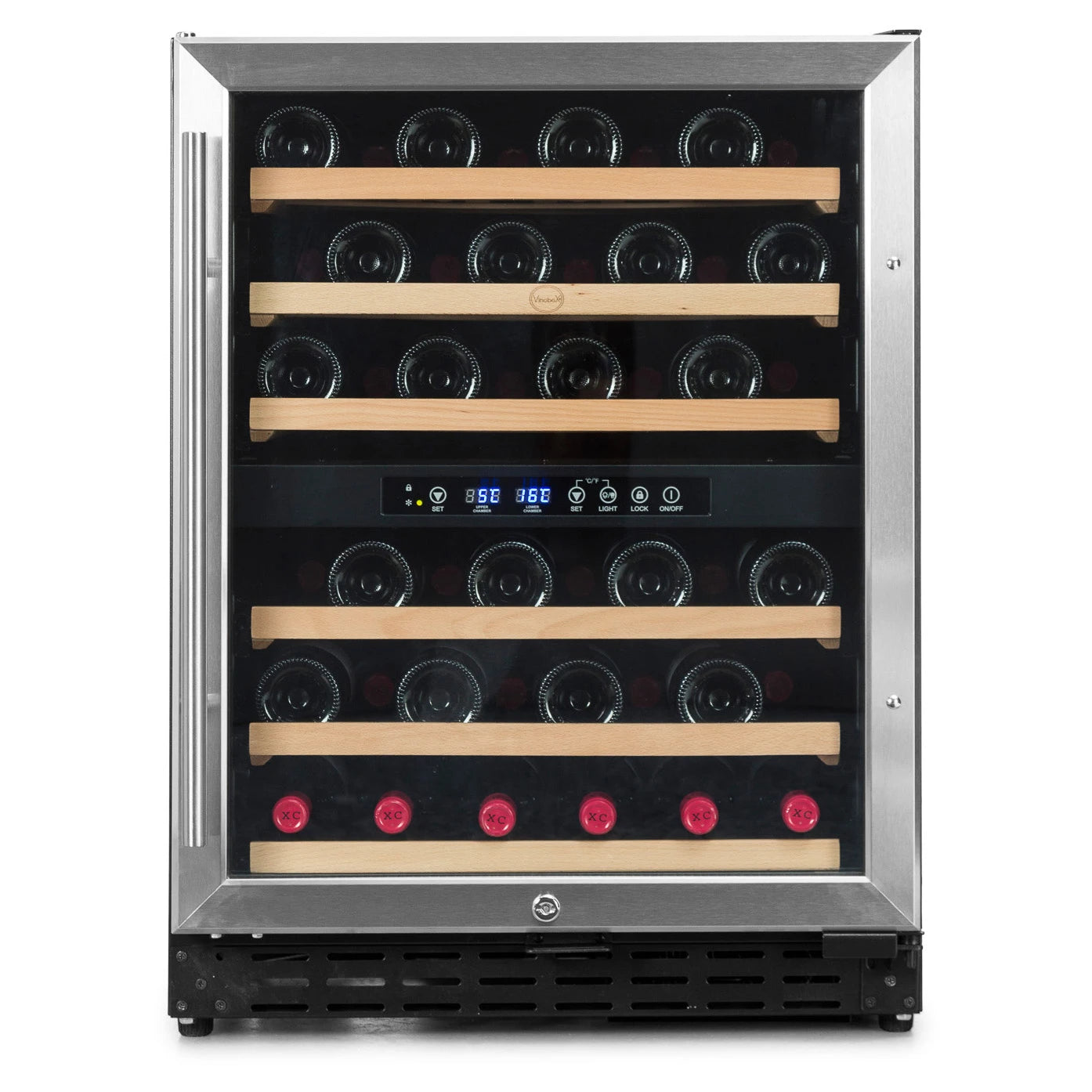 Vinoteca Vinobox V50 GC 2T Inox encastrable de 50 botellas con doble zona y marco inox.