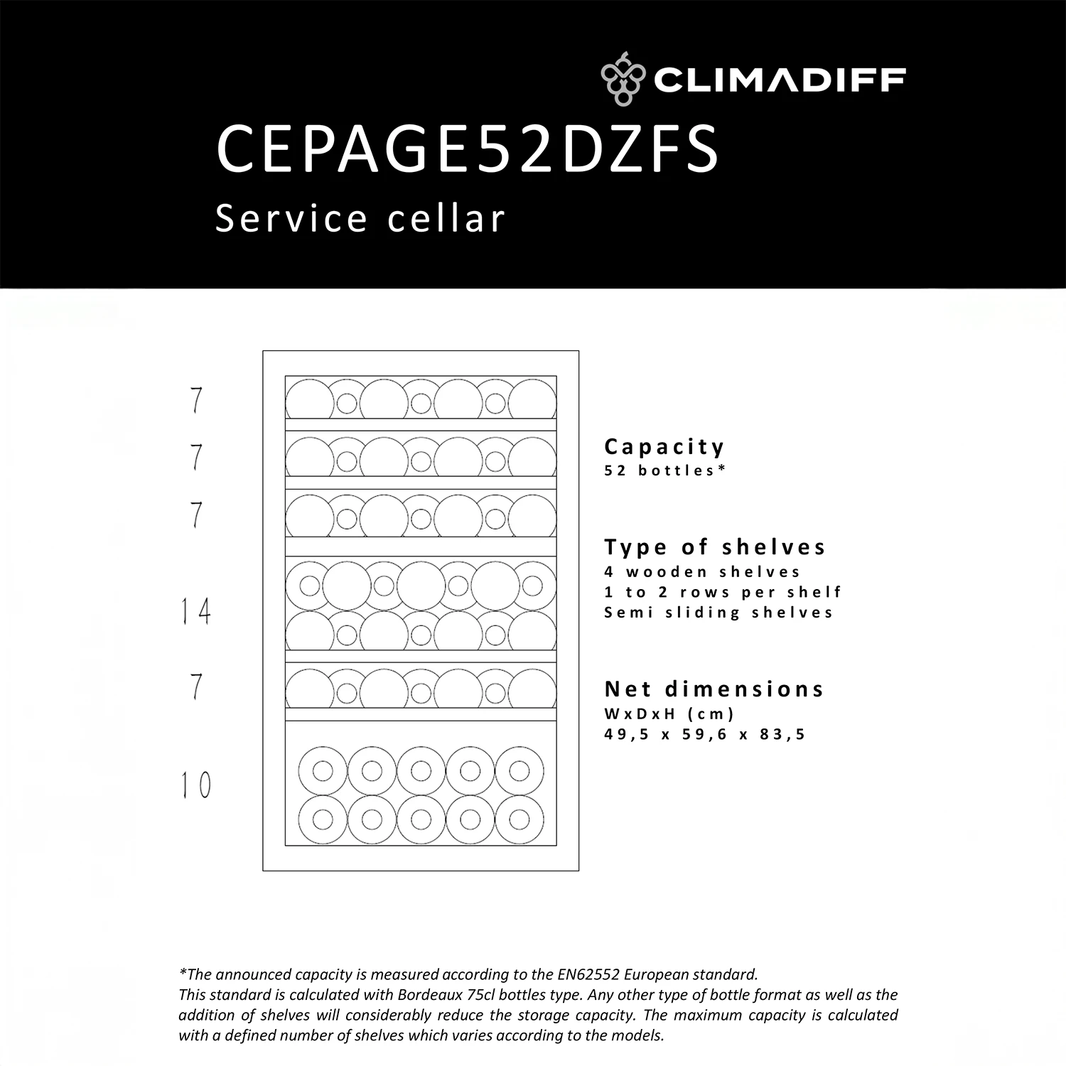 Wine Cooler 52 bottles Climadiff CEPAGE52DZF Dual-zone