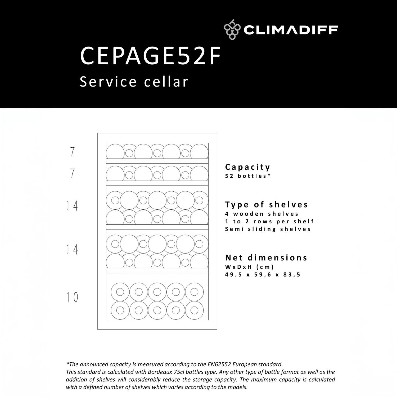 Wine Cooler 52 bottles Climadiff CEPAGE52F
