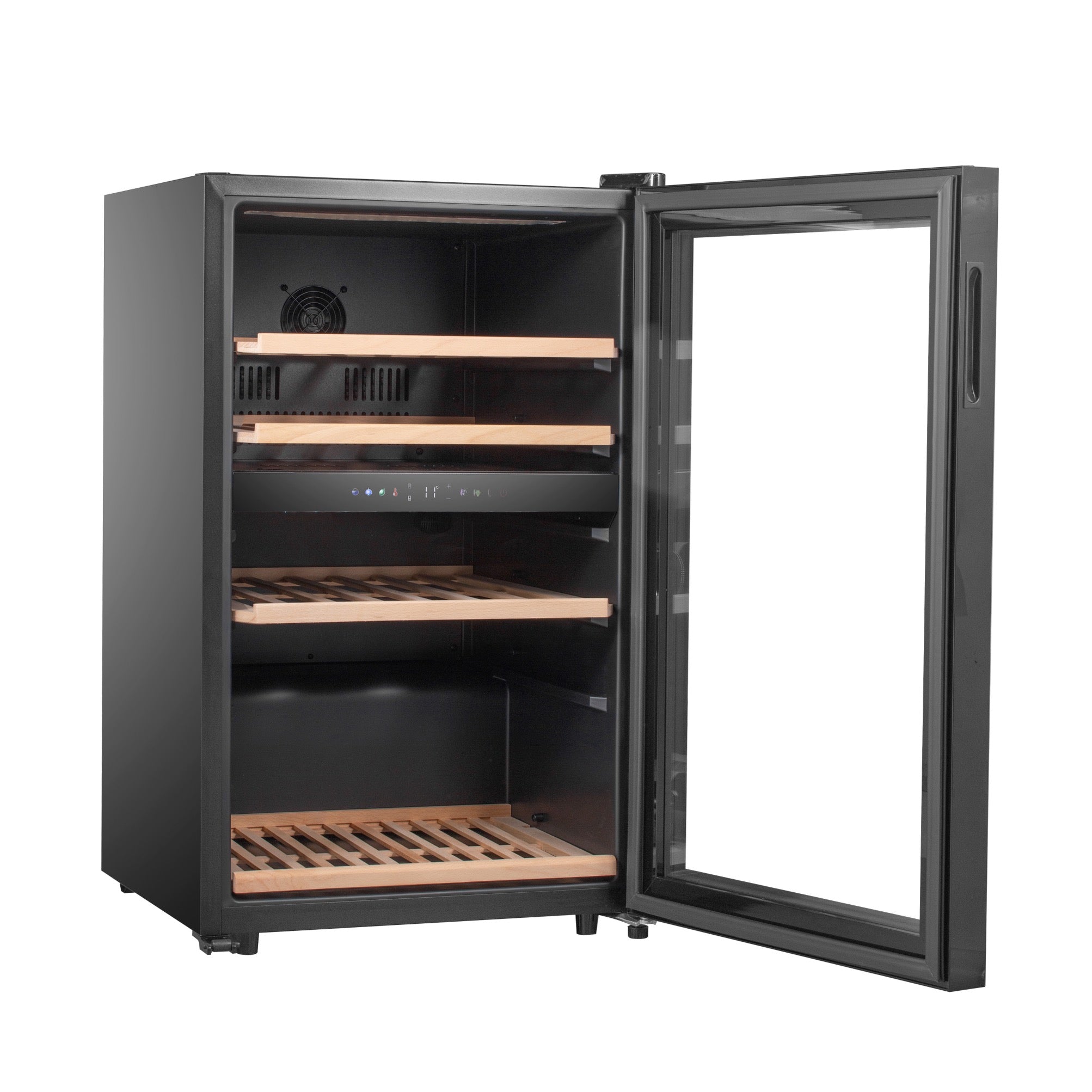 Vinoteca doble zona 59 botellas Caviss C259CBEG abierta vacía lateral