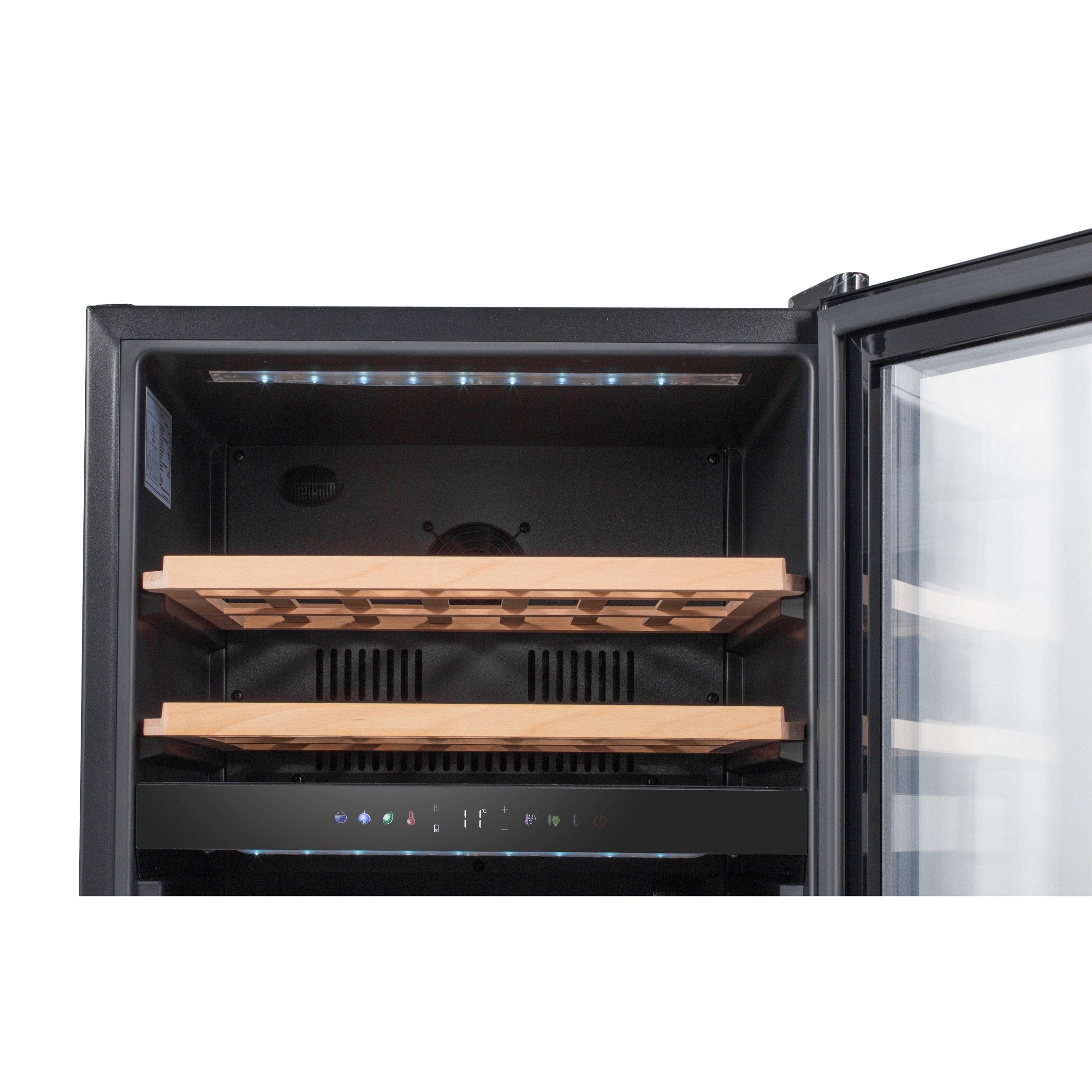 Vinoteca doble zona 59 botellas Caviss C259CBEG detalle luz led interior