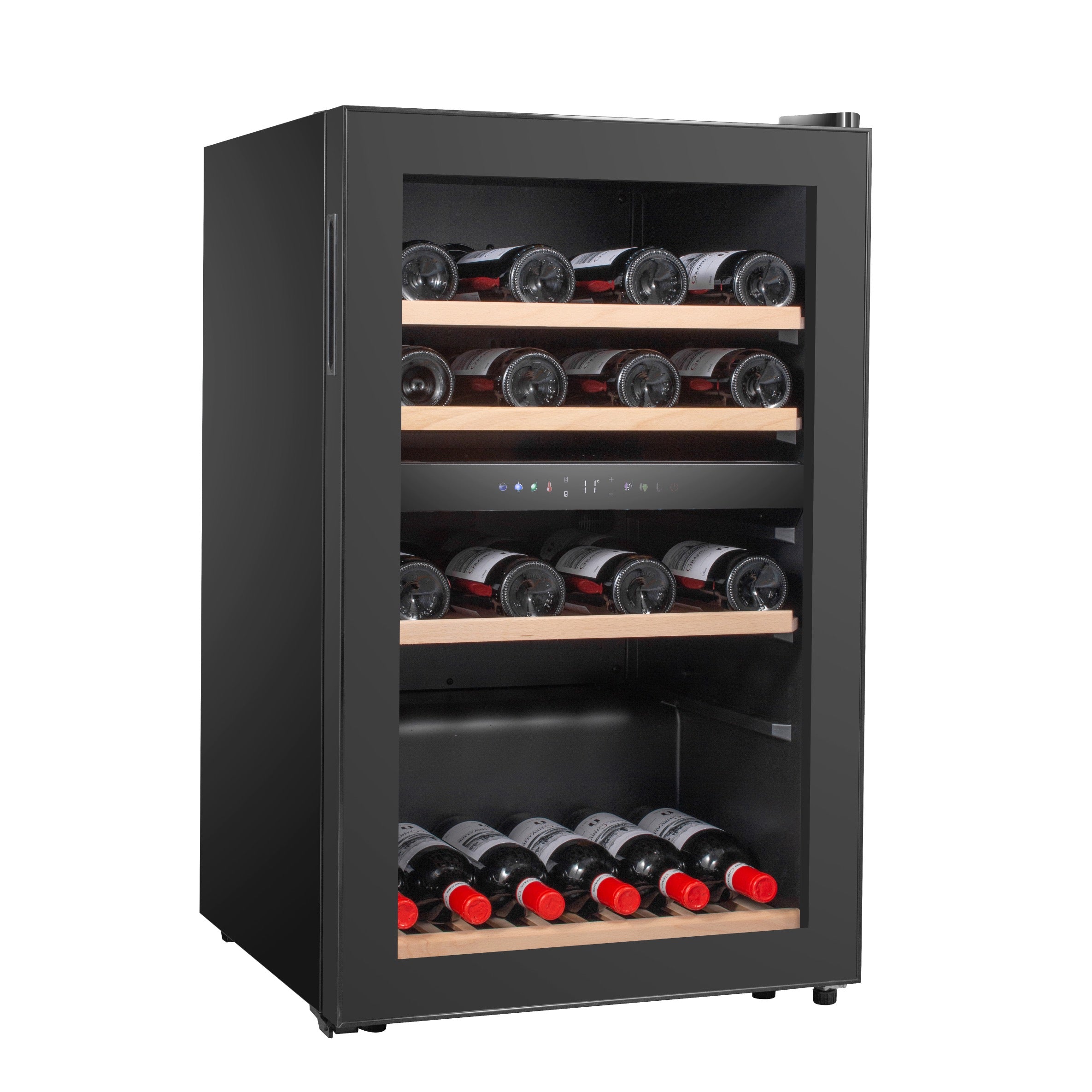 Vinoteca doble zona 59 botellas Caviss C259CBEG lateral llena cerrada