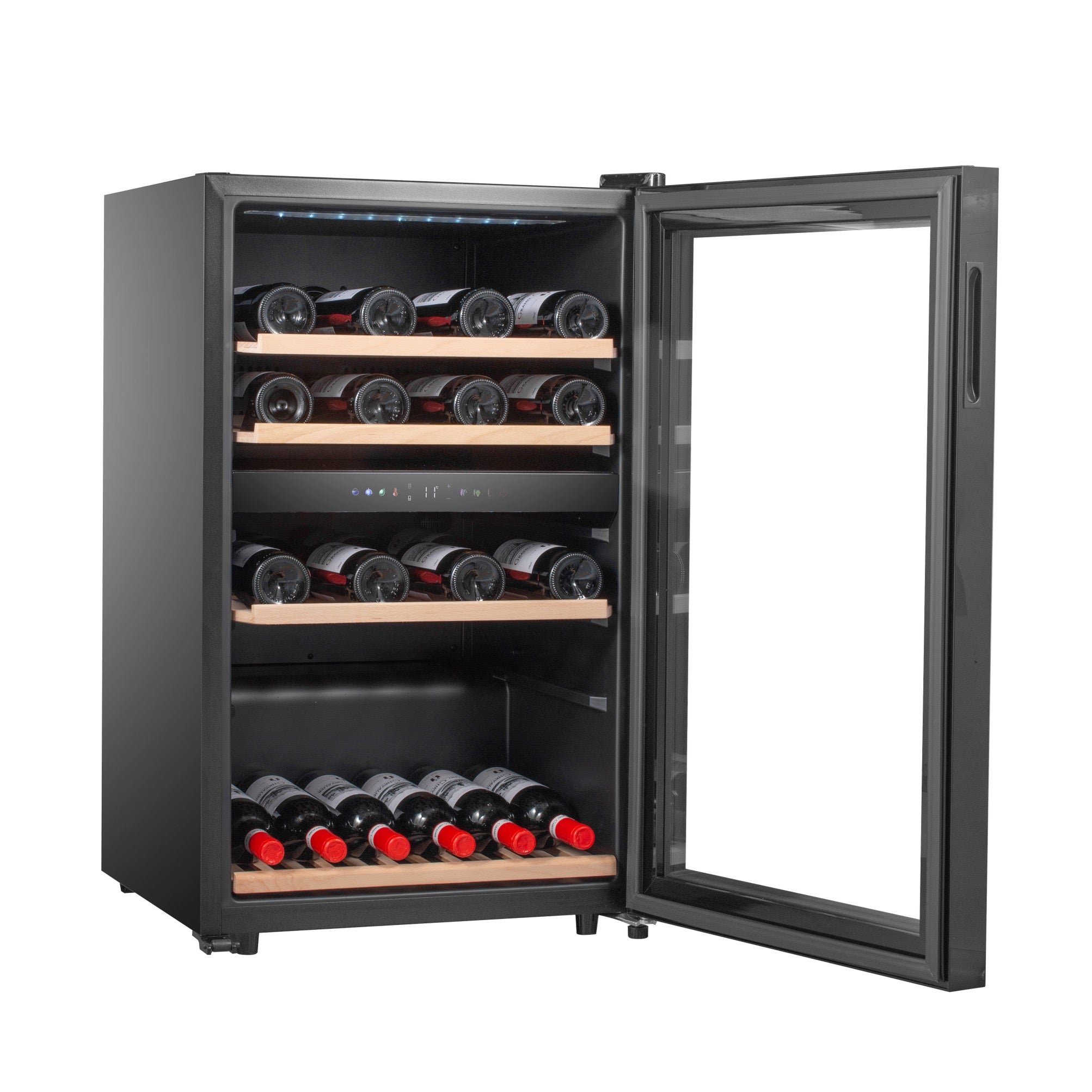 Vinoteca doble zona 59 botellas Caviss C259CBEG abierta llena