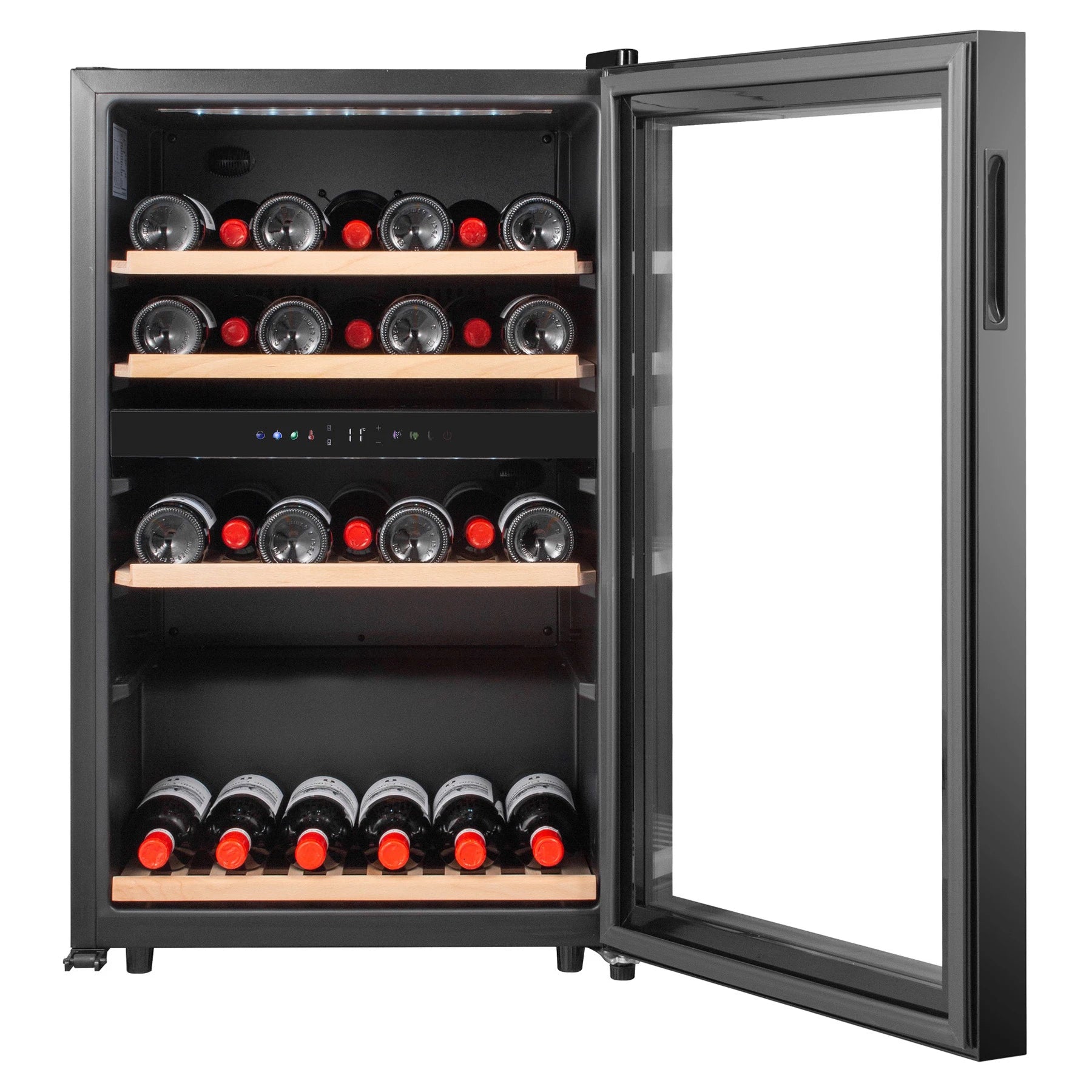 Caviss C259CBEG, vinoteca de 59 botellas doble zona con puerta de cristal negro anti-UV.