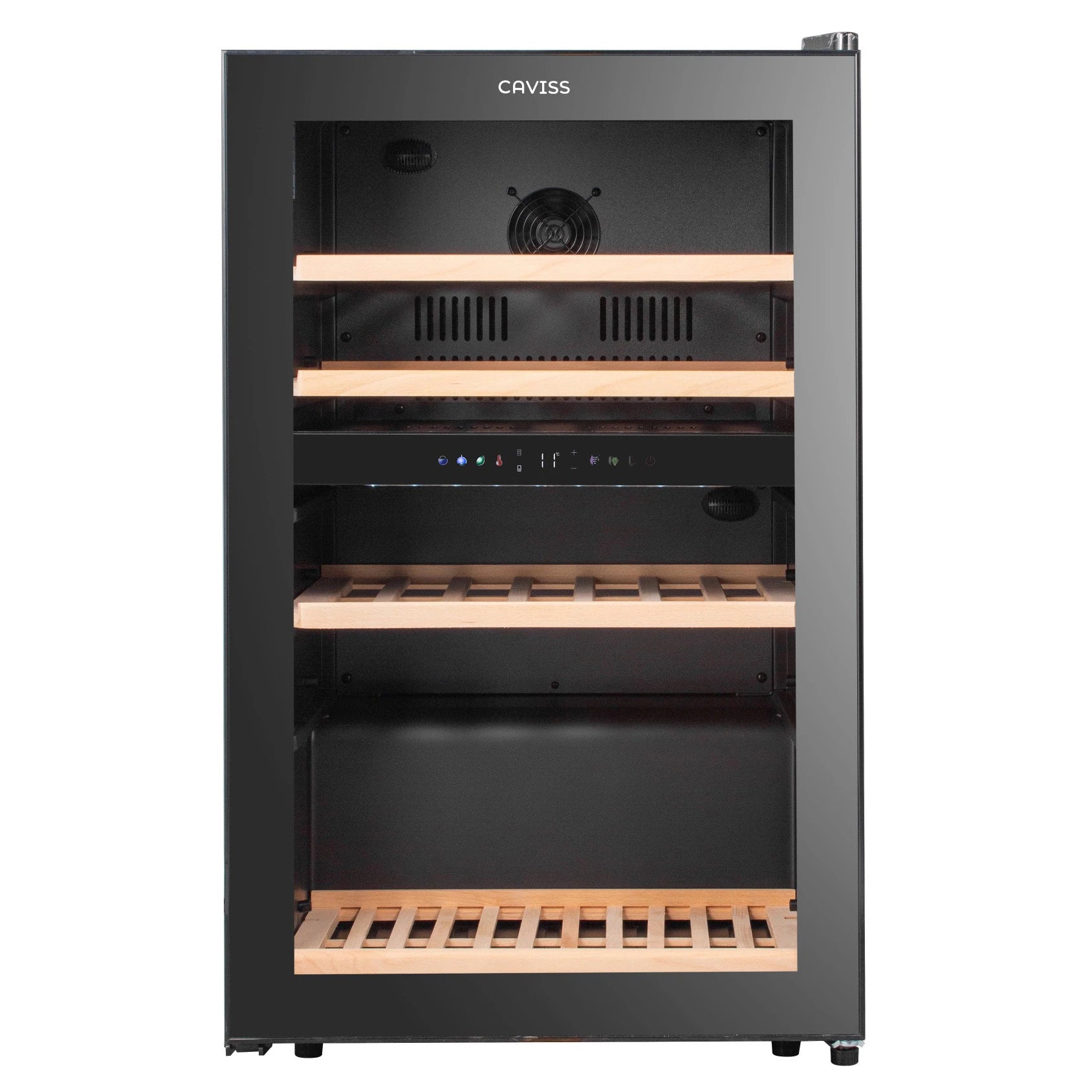 Vinoteca Caviss C259CBEG, detalle del panel digital de control de temperatura.