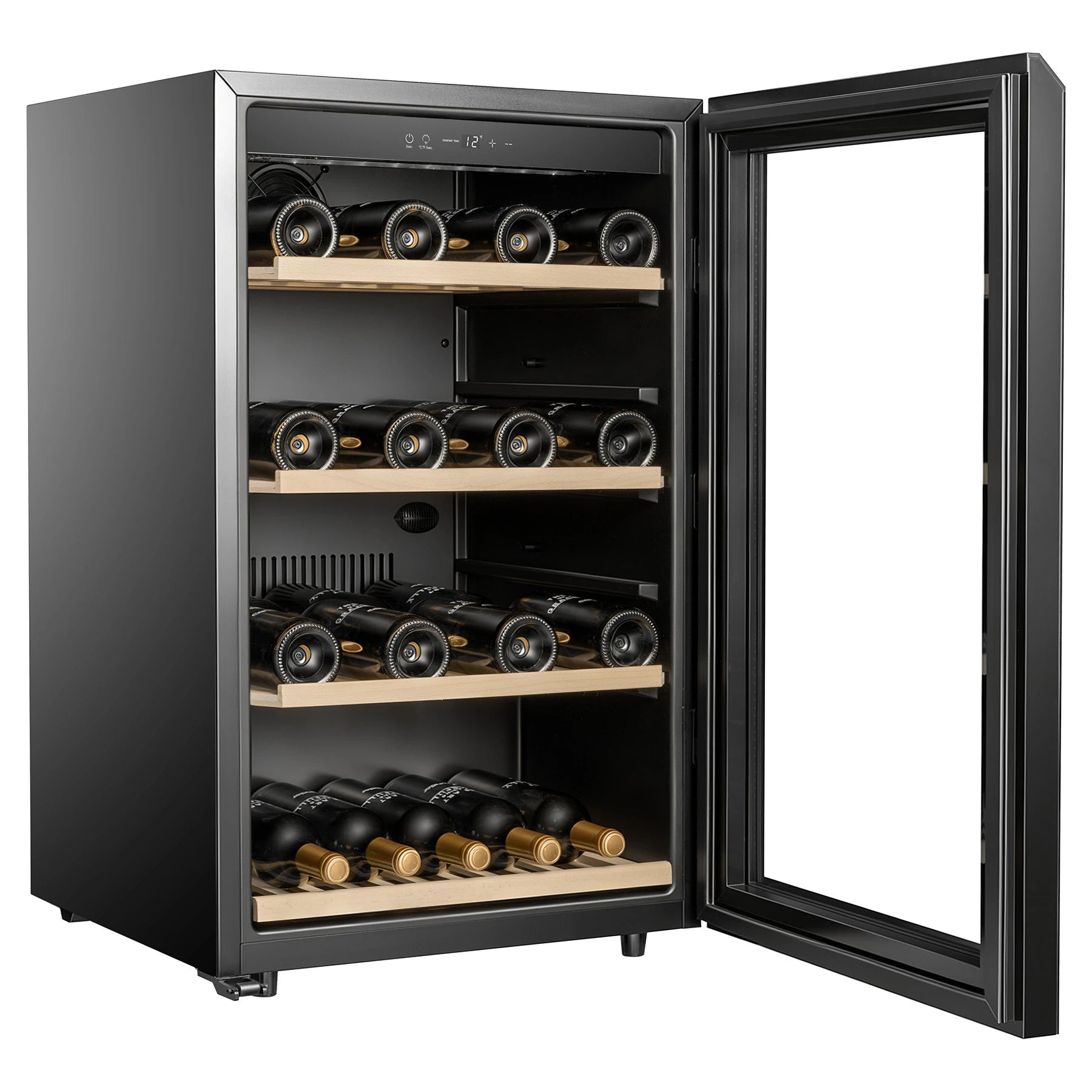 Vinoteca La Réserve RWC159FN1 con acabado negro y puerta reversible de cristal