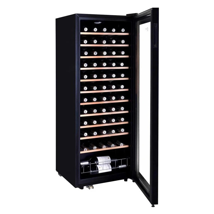 Cave Vinum CV-60-CWS, vinoteca de 60 botellas, vista lateral del modelo negro.