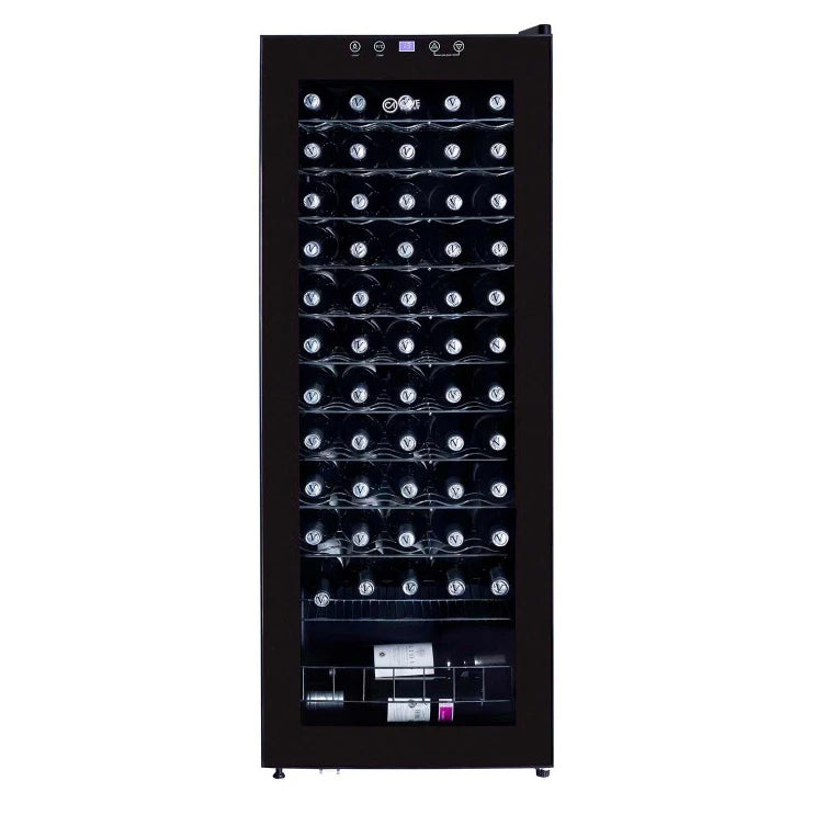 Vinoteca Cave Vinum CV-60-C de 60 botellas, libre instalación, vista frontal del modelo negro.