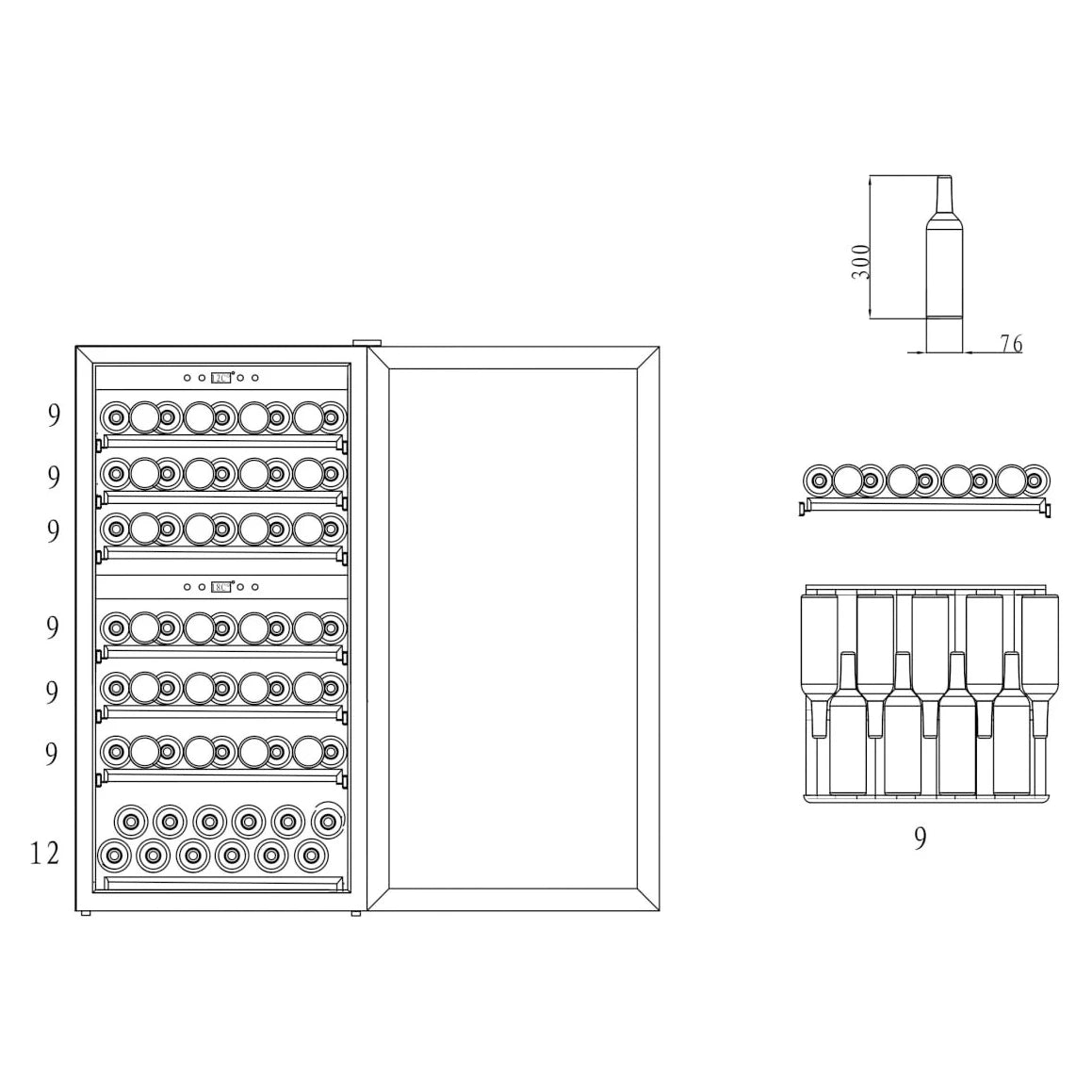 Wine Cooler 66 bottles mQuvée WineExpert 66 Fullglass Black Dual-zone