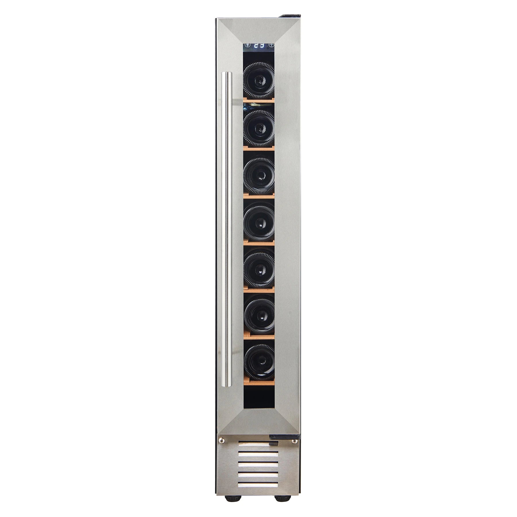 Vinoteca Vinobox V7 Design Inox de 7 botellas con puerta de cristal y marco inox.